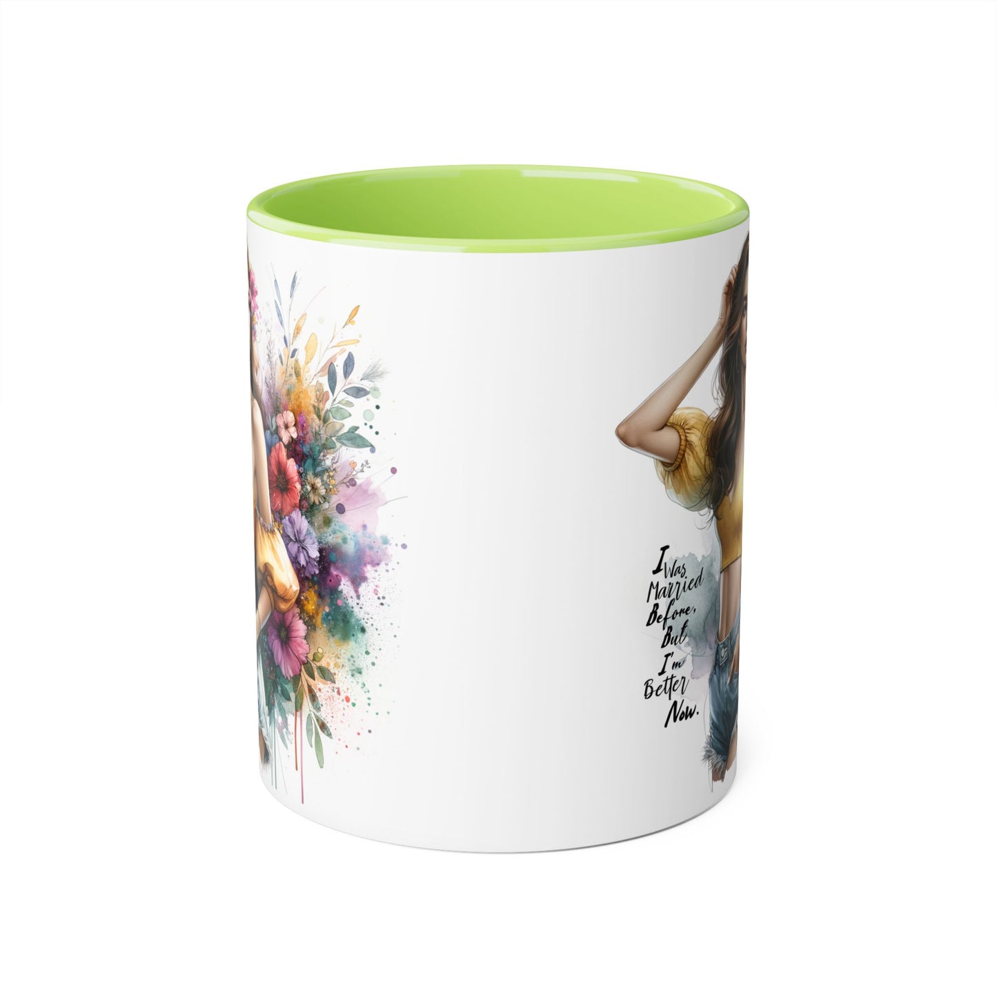 I Was Married Before But I'm Better Now Humoristic Chic Floral Accent Mug - Inspirational Art for Coffee Lovers, Gifts for Friends, Home Decor, Motivational Drinkware, Birthday Present