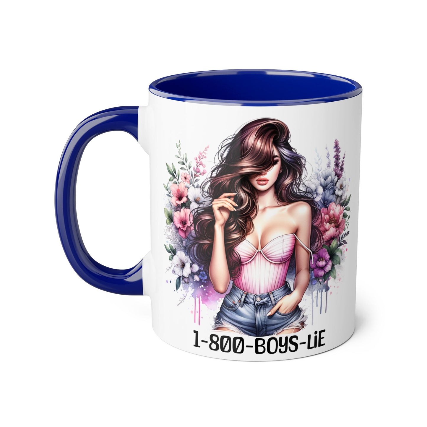 Chic Floral Coffee Mug - 1-800-BOYS-LIE, Trendy Gift for Her, Cute Floral Accent Mug, Coffee Lover's Gift, Girlfriend Mug