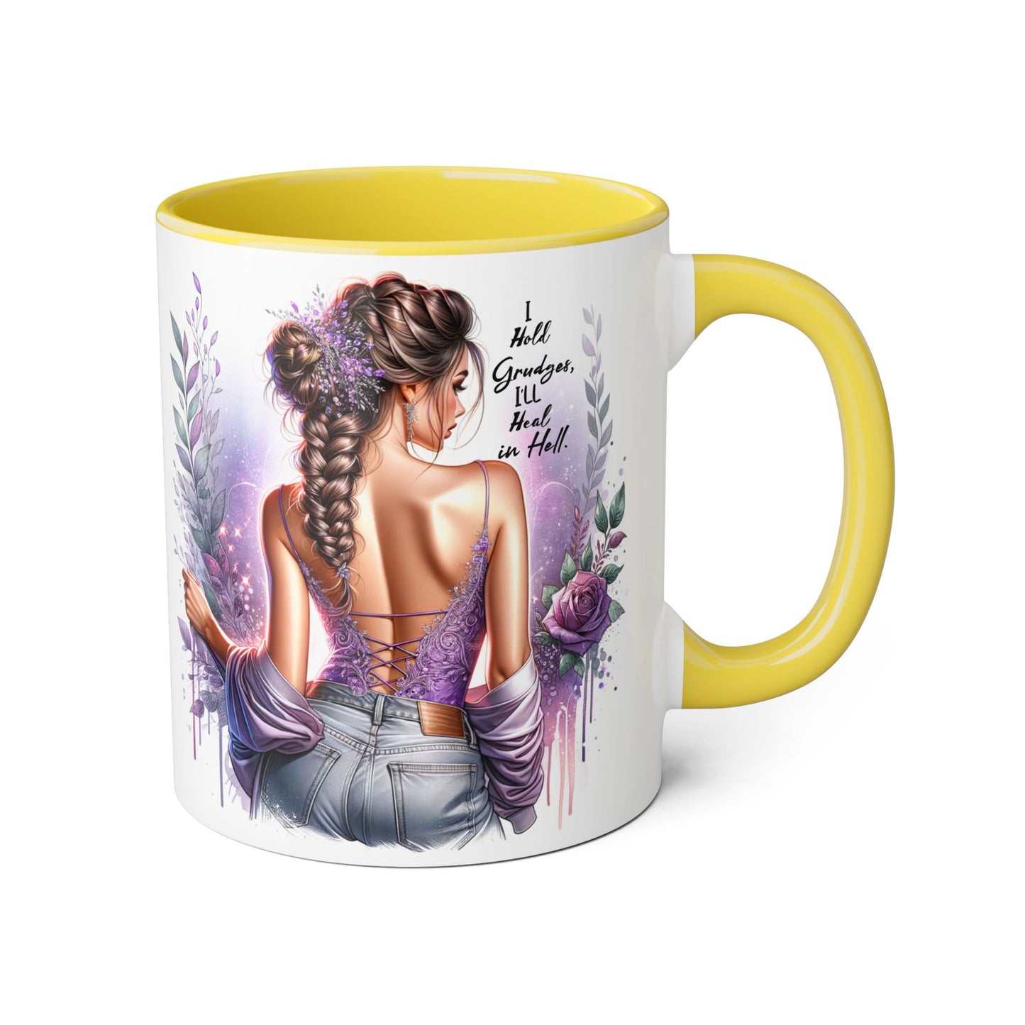 I Hold Grudges, I'll Heal in Hell Stylish Accent Mugs for Inspirational Sips, Gift for Her, Home Décor, Coffee Lover, Floral Artwork, Motivational Coffee Cup