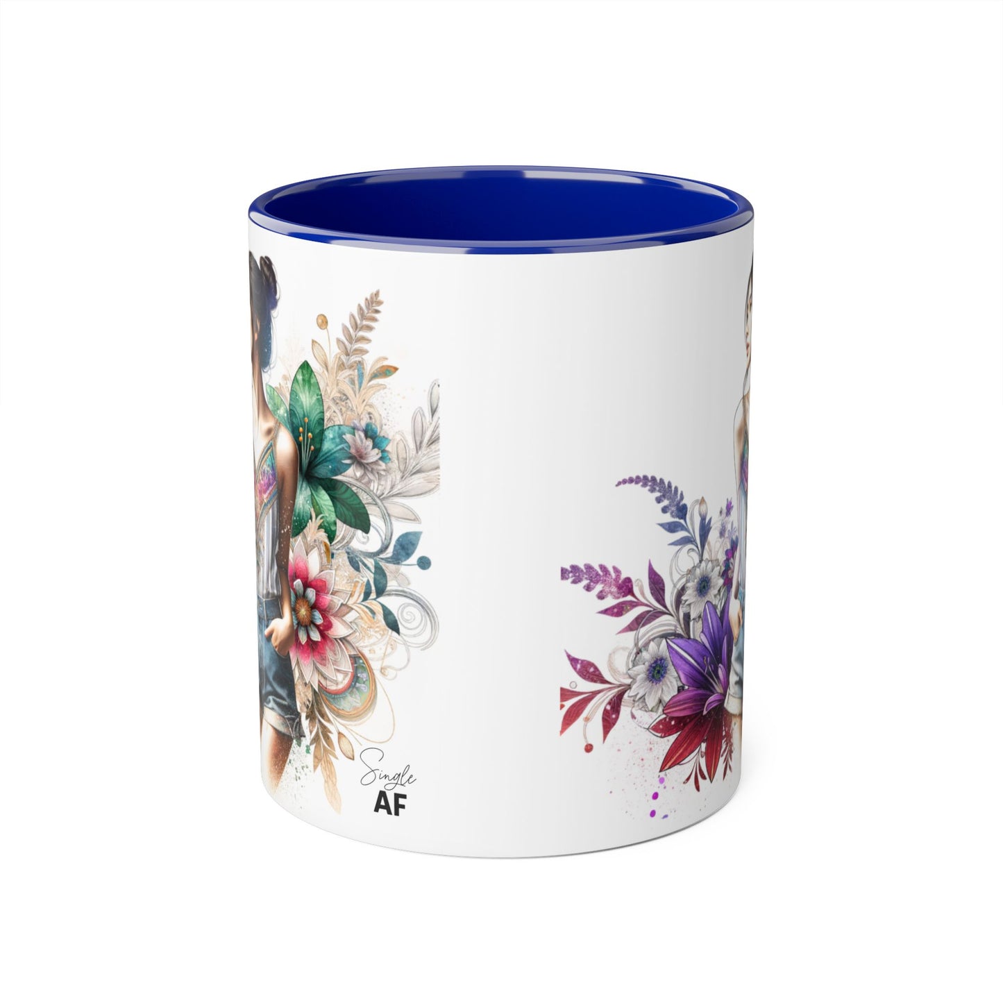 Single AF Boho Flower Accent Mug - Artistic Coffee Cup, Floral Design, Gift for Her, Birthday, Home Decor, Unique Artwork, 11oz