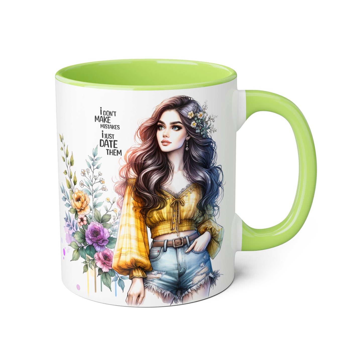 I Don't Make Mistakes, I Date Them Boho Floral Accent Mug, Coffee Cup, Gift for Her, Inspirational Mug, Birthday Gift, Women Empowerment
