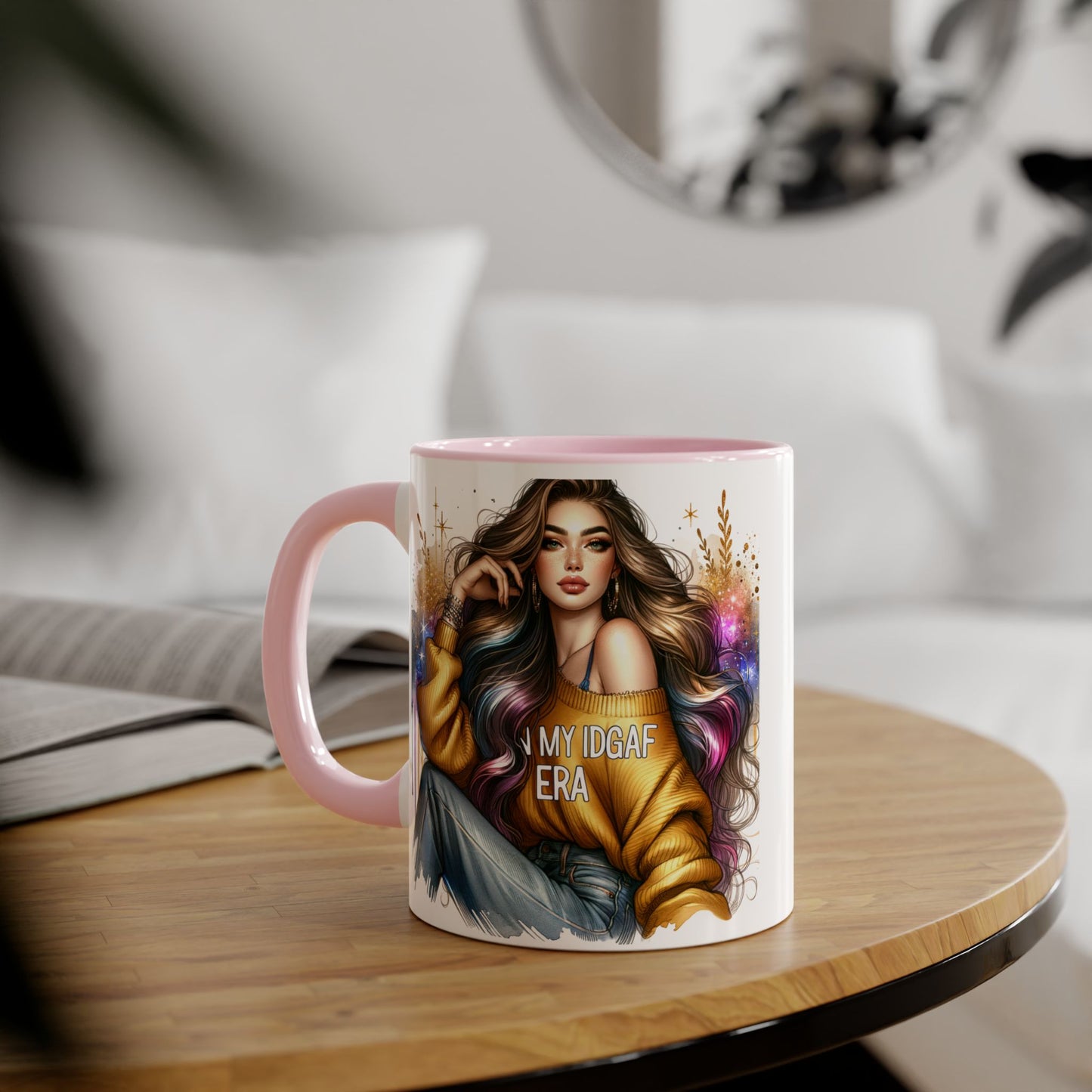 Chic IDGAF Accent Mug, Cool Coffee Cup, Trendy Drinkware, Stylish Gift, Artful Mug for Her