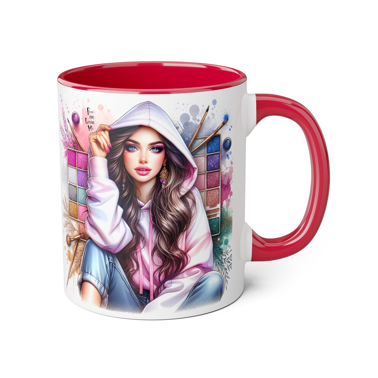 Free and Loving Me Artistic Accent Mugs, Fashionista Gift, Makeup Artist Coffee Cup, Unique Artistic Mug, Stylish Beverage Container, Creative Decor