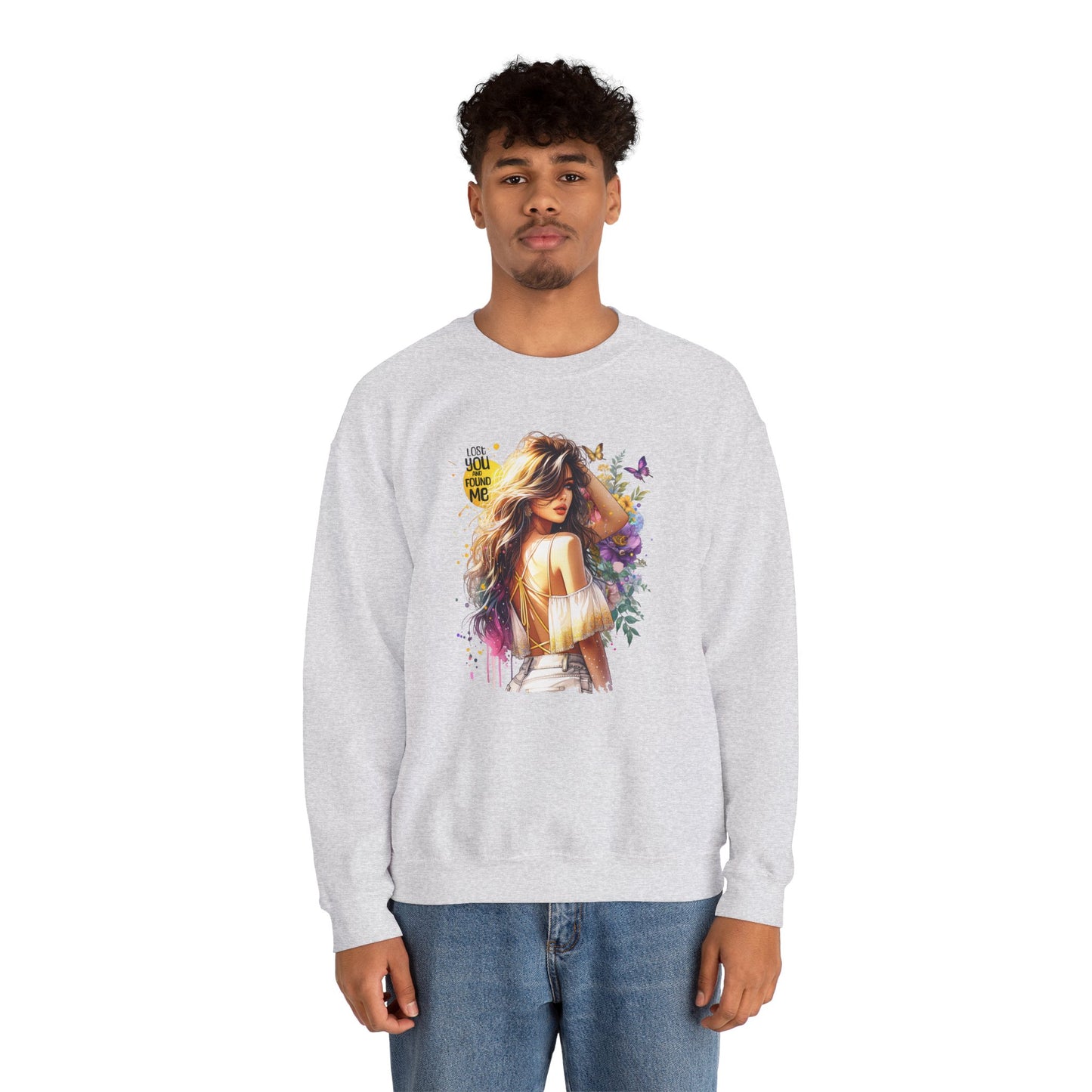 Lost You And Found Me Bohemian-Themed Crewneck Sweatshirt with Floral Design, Cozy Casual Wear, Gift for Her, Everyday Comfort, Family Gatherings, Spring Fashion