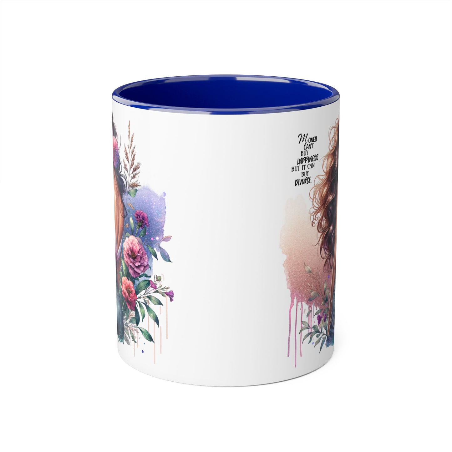 Money Can't Buy Happiness But It Can Buy Divorce Humoristic Elegant Floral Accent Mug, Inspirational Coffee Cup for Women, Motivational Gift, Artful Drinkware for Home & Office
