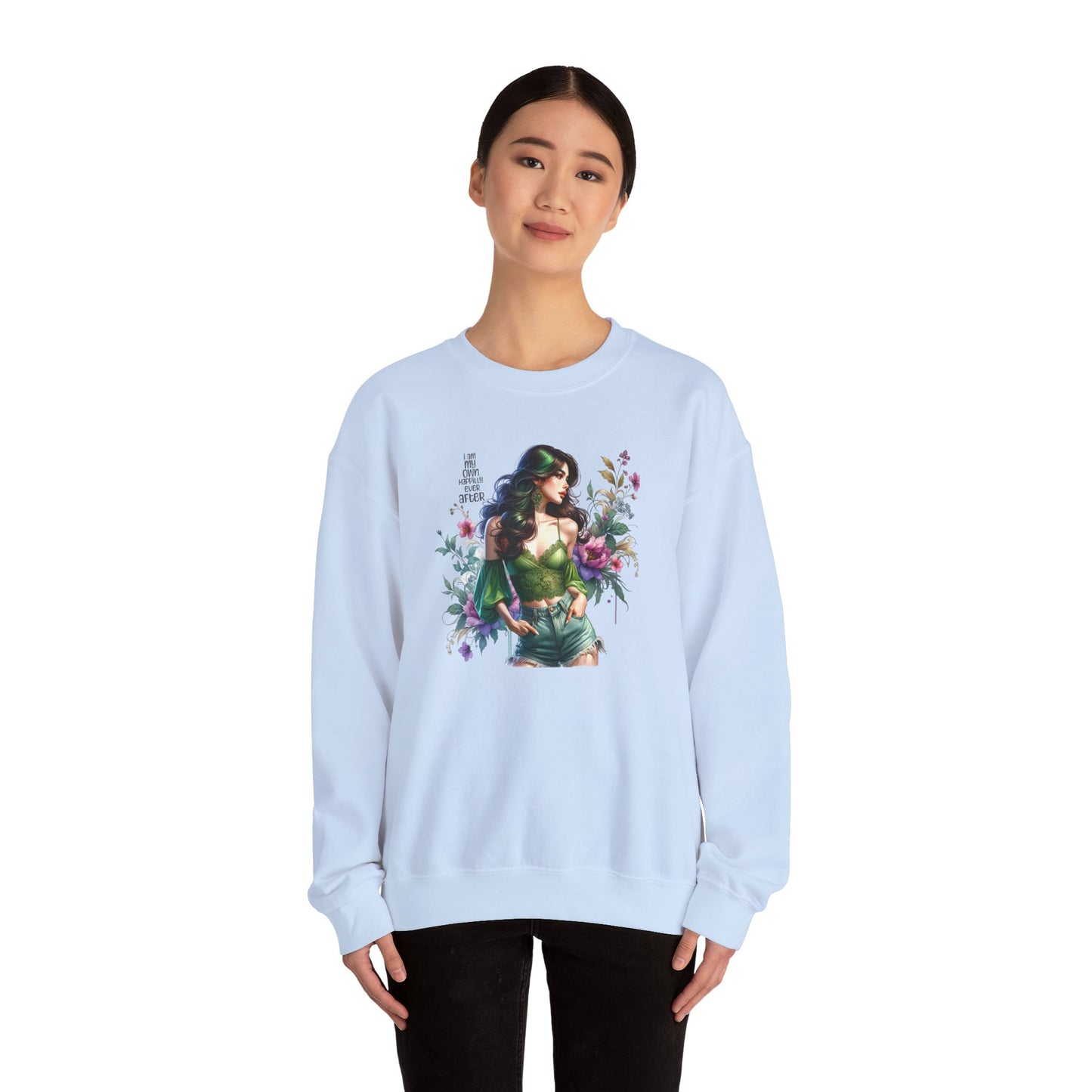 I Am My Own Happily Ever After Heroine Floral Sweatshirt | Unisex Cozy Crewneck, Gift for Her, Vintage Style, Plant Lover's Apparel, Superhero Inspired