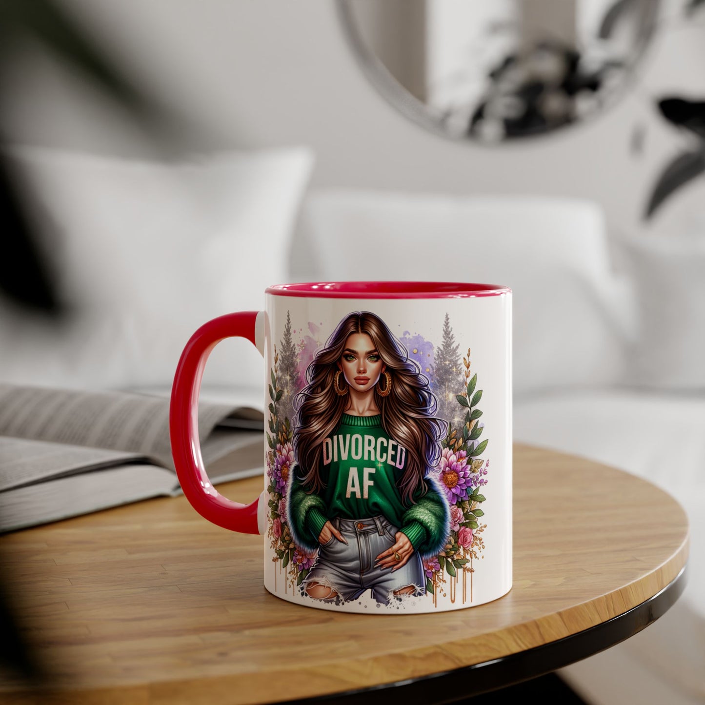 Stylish Accent Mugs for Empowering Sips, Floral Artwork, Perfect Gift for Divorced Friends, Motivational Tea or Coffee Cup