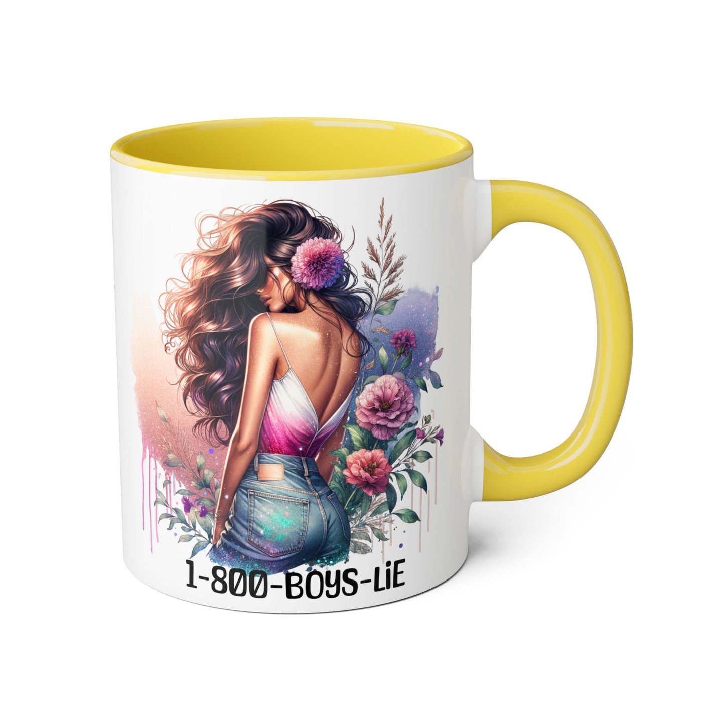 1-800-BOYS-LIE Floral Glam Accent Mug - 11oz Cool Coffee Cup for Stylish Sips, Perfect for Gifts, Parties, or Everyday Use