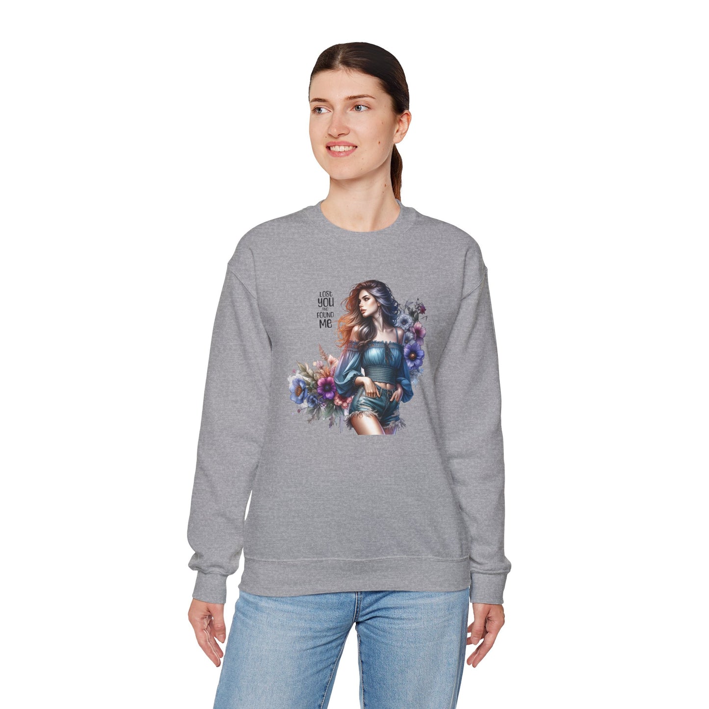 Lost You And Found Me Whimsical Floral Crewneck Sweatshirt | 'Until You Came to Me' Quote | Cozy Gift for Her, Floral Sweatshirt, Relaxed Style, Casual Wear
