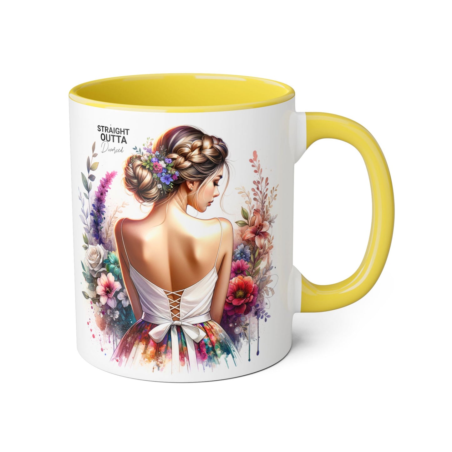 Straight Outta Divorced Humoristic Boho Floral Accent Mug, Inspirational Gift, Coffee Lover's Cup, Unique Art Mug, Straight Outta Beautiful, Personalized Drinkware
