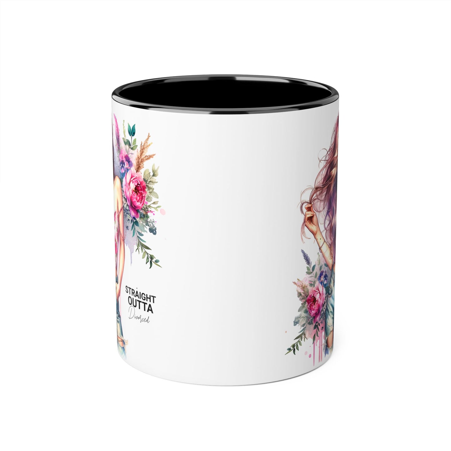 Straight Outta Divorced Humoristic Floral Accent Mug - Inspiring Gift for Friends, Unique Coffee Cup, Perfect for Birthdays, Home Decor, Coffee Lovers