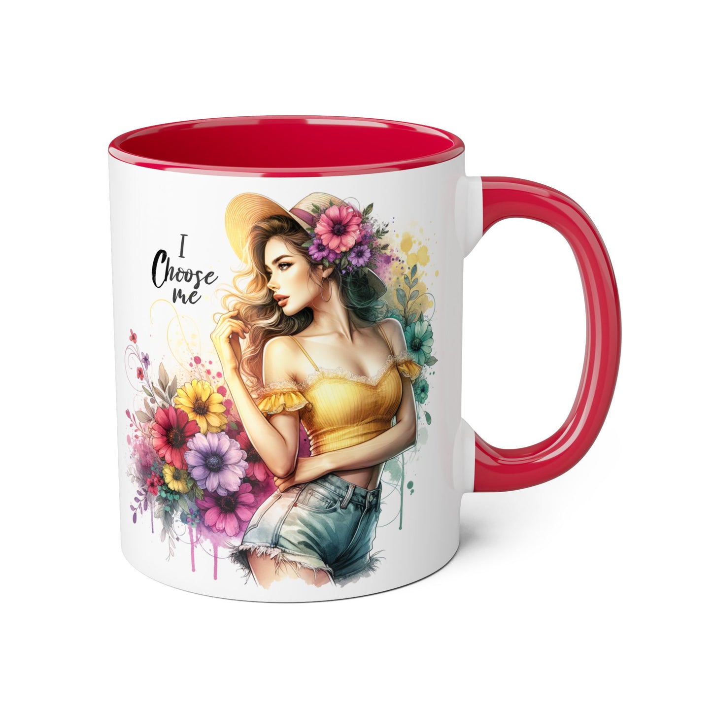 I Choose Me Chic Floral Accent Mug, Inspirational Gift for Her, Coffee Tea Lover, Birthday Present, Colorful Art Mug