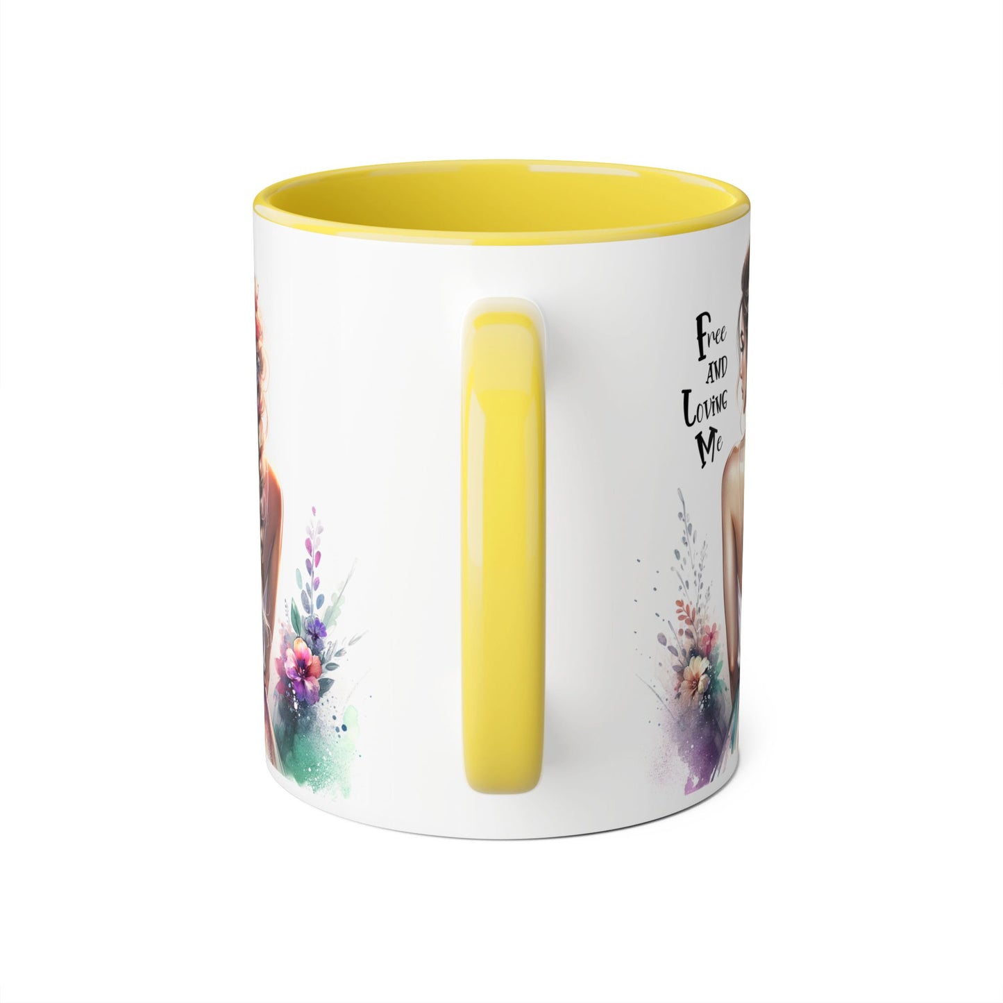 Free and Loving Me Floral Art Accent Mug - Inspirational Drinkware for Home and Gifts, Coffee Mug, Tea Cup, Birthday Present, Motivational Quote