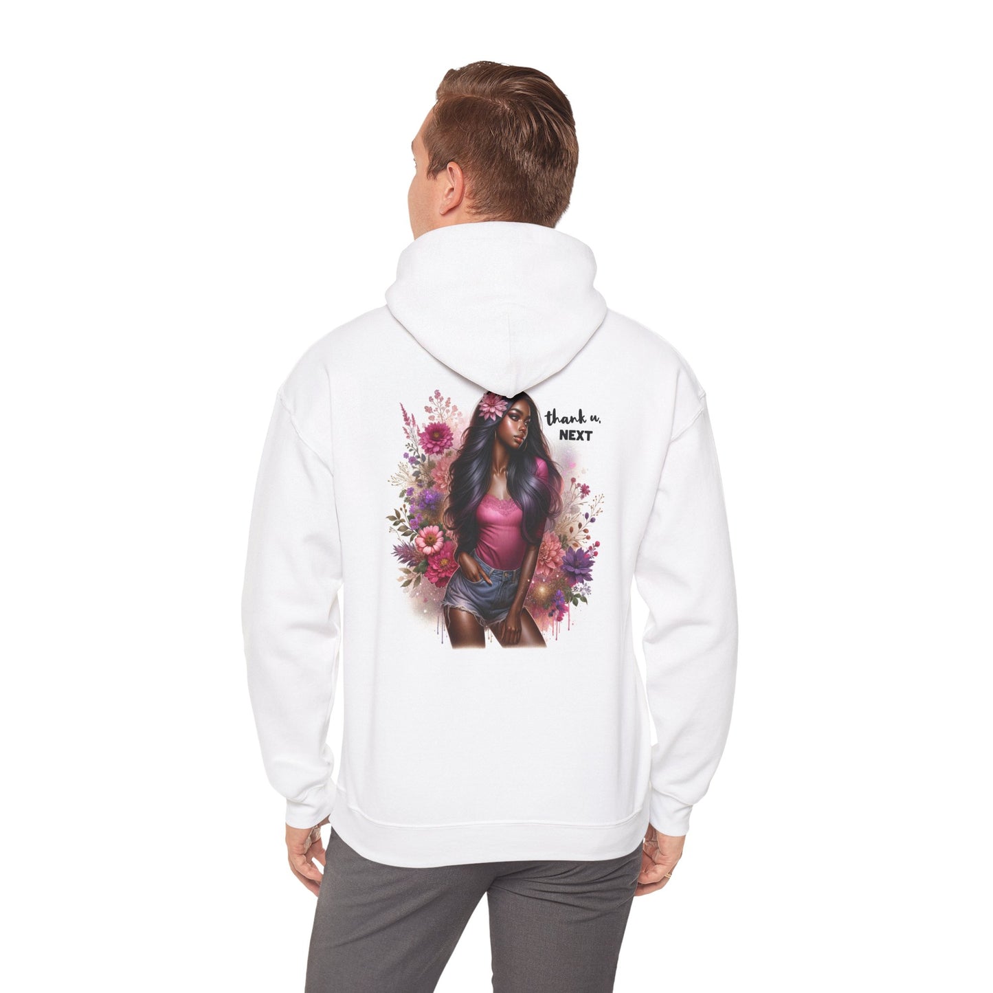 Thank U, Next Floral Graphic Sweatshirt - Cozy Unisex Hooded Sweatshirt, Perfect for Casual Days, Gifts for Friends, Spring Style, Trendy Streetwear