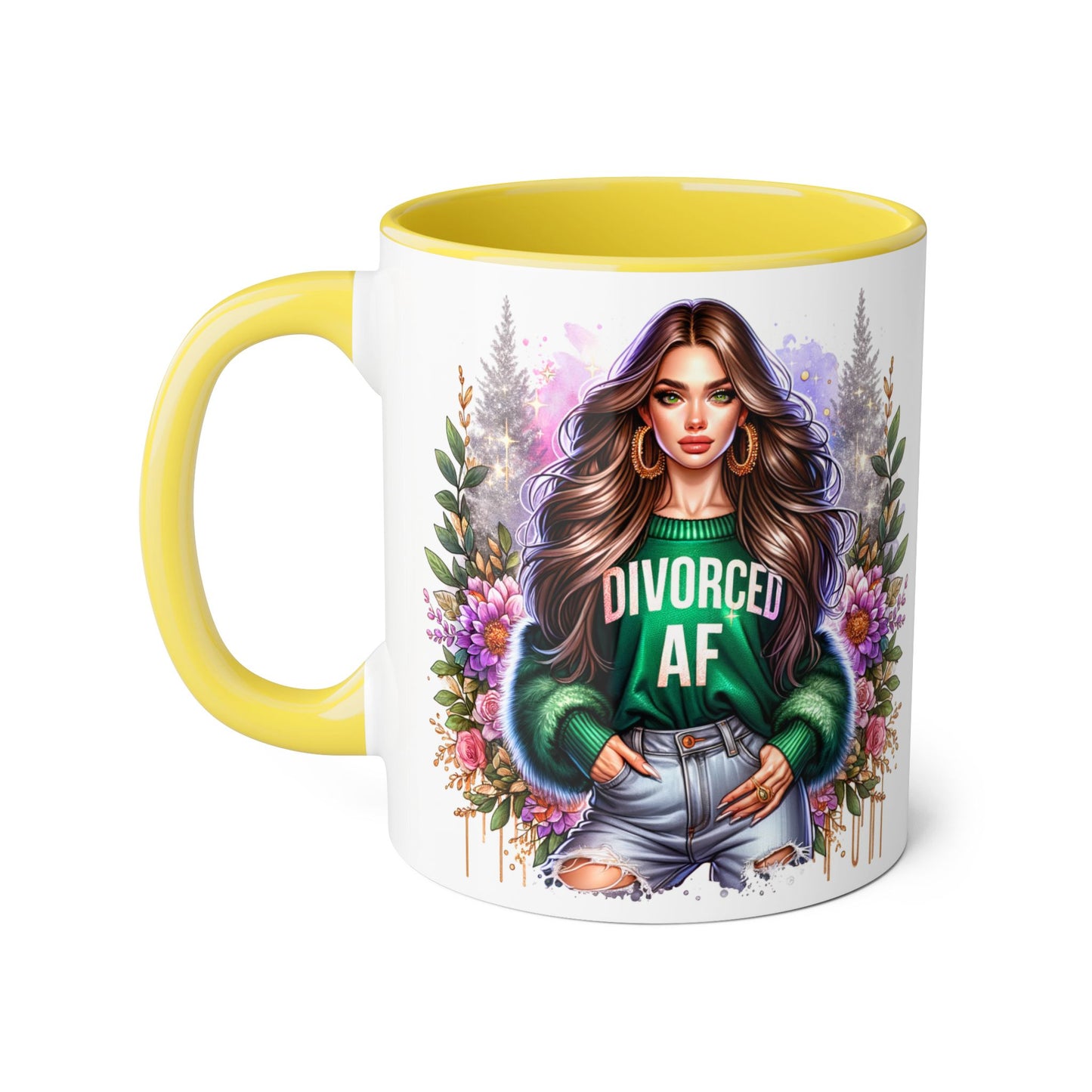 Stylish Accent Mugs for Empowering Sips, Floral Artwork, Perfect Gift for Divorced Friends, Motivational Tea or Coffee Cup