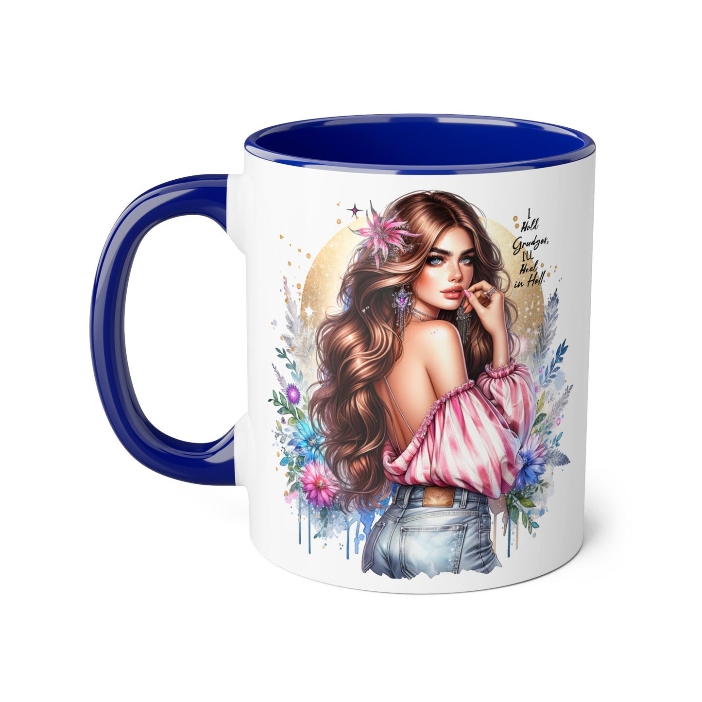 I Hold Grudges, I'll Heal in Hell Stylish Accent Mug, Floral Coffee Cup, Gift for Her, Tea Time Essentials, Boho Chic Mug, Perfect for Birthdays, Casual Everyday Use