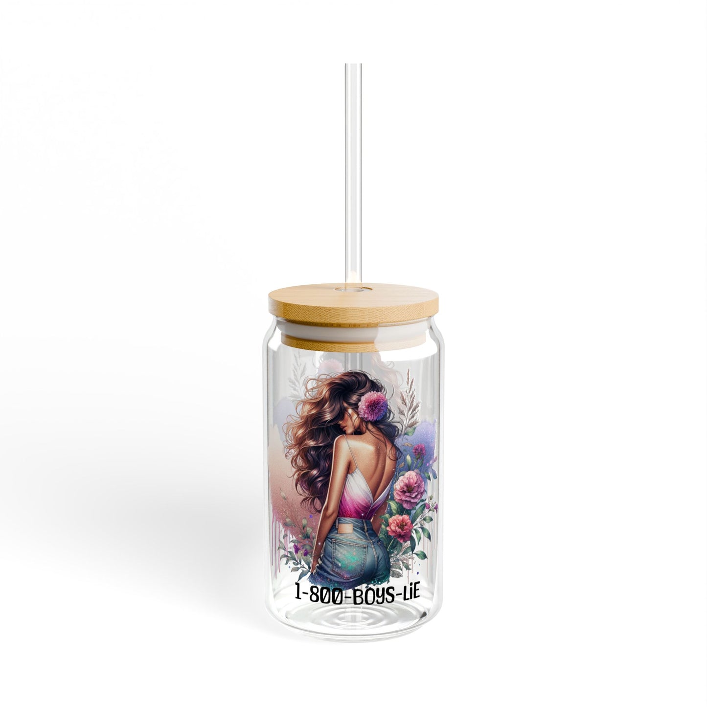 1-800-Boys-Lie Floral Sipper Glass | Reusable 16oz Drink Cup | Eco-Friendly Straw Tumbler | Perfect Gift for Her, Summer Parties, and Everyday Use