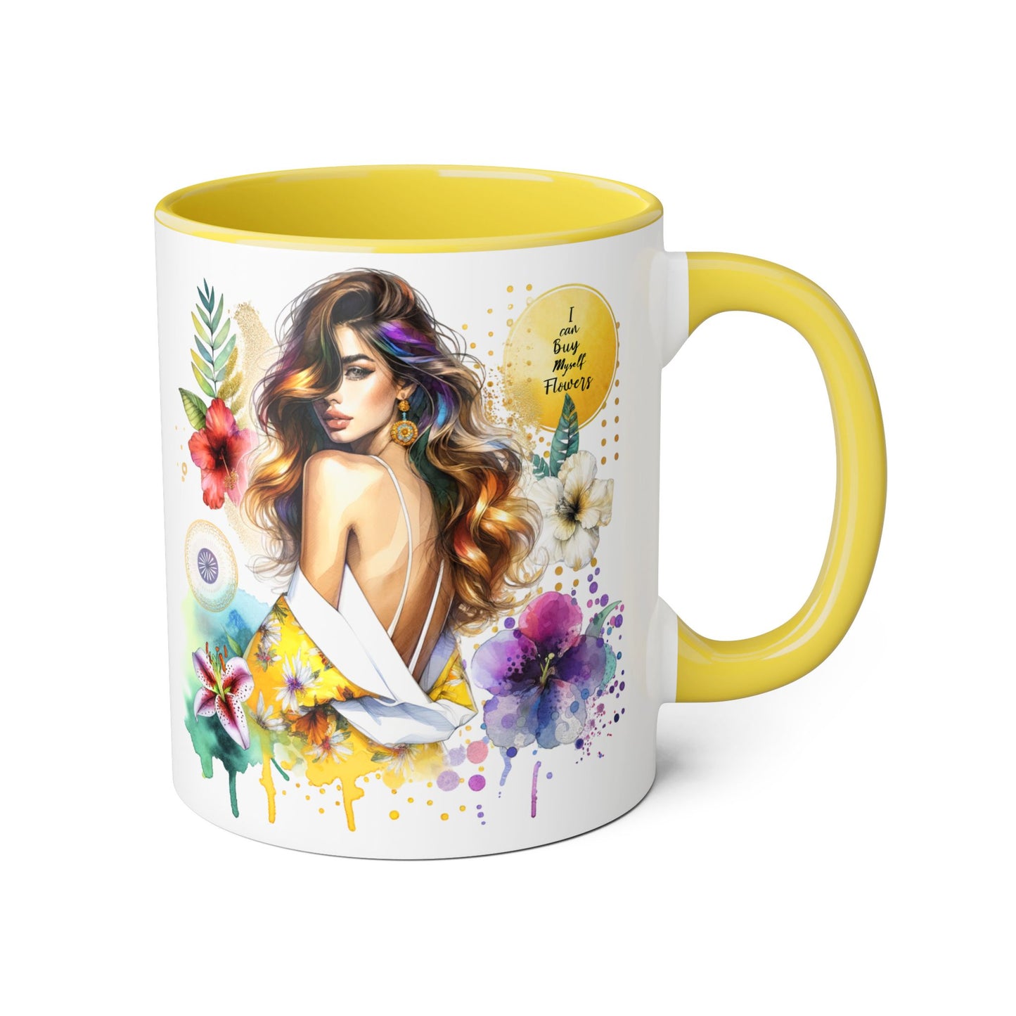I Can Buy Myself Flowers Whimsical Floral Accent Mug, Inspirational Coffee Cup, Perfect Gift for Her, Unique Artwork for Home or Office, Women's Day Gift