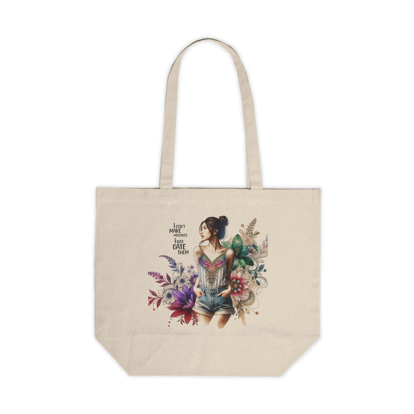 I Don`t Make Mistakes, I Just Date Them Bohemian Floral Canvas Shopping Tote, Eco-Friendly Market Bag, Book Lover Gift, Stylish Grocery Tote, Summer Beach Carryall