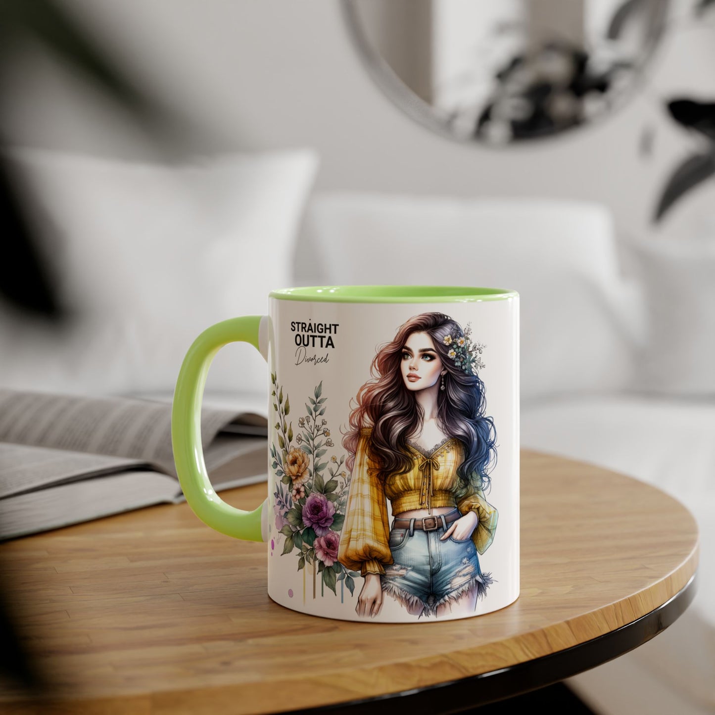 Straight Outta Divorced Humoristic Stylish Floral Accent Mug, Perfect for Coffee Lovers, Gift for Her, Home Decor, Mother's Day, Birthday, Everyday Use