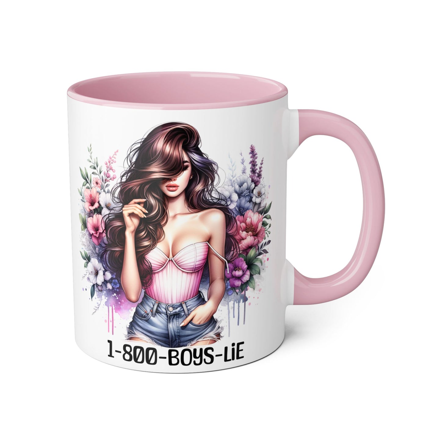 Chic Floral Coffee Mug - 1-800-BOYS-LIE, Trendy Gift for Her, Cute Floral Accent Mug, Coffee Lover's Gift, Girlfriend Mug