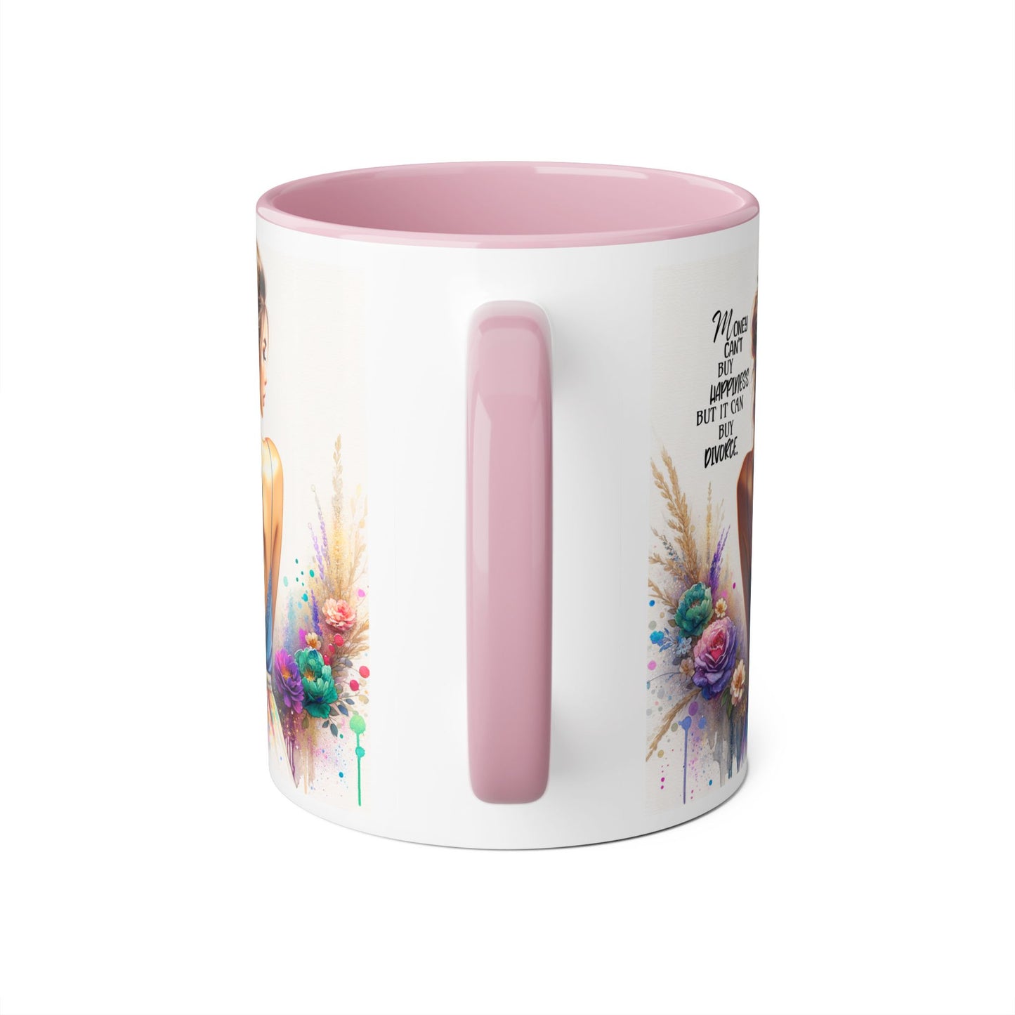 Money Can't Buy Happiness But It Can Buy Divorce Humoristic Empowering Accent Mugs | Inspirational Gift for Women | Unique Coffee Mug | Floral Design | Self-Care Reminder | Motivational Quote