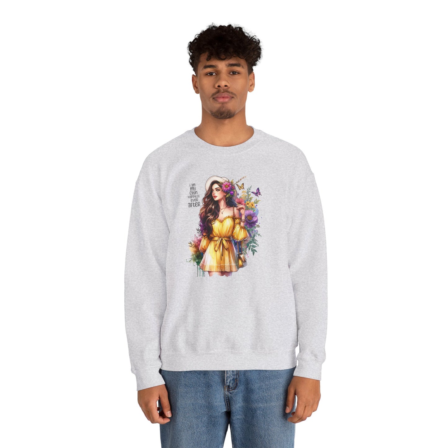 I Am My Own Happily Ever After Floral Goddess Crewneck Sweatshirt - Boho Chic, Cozy Style, Perfect for Spring, Gift for Her, Casual Wear, Everyday Comfort