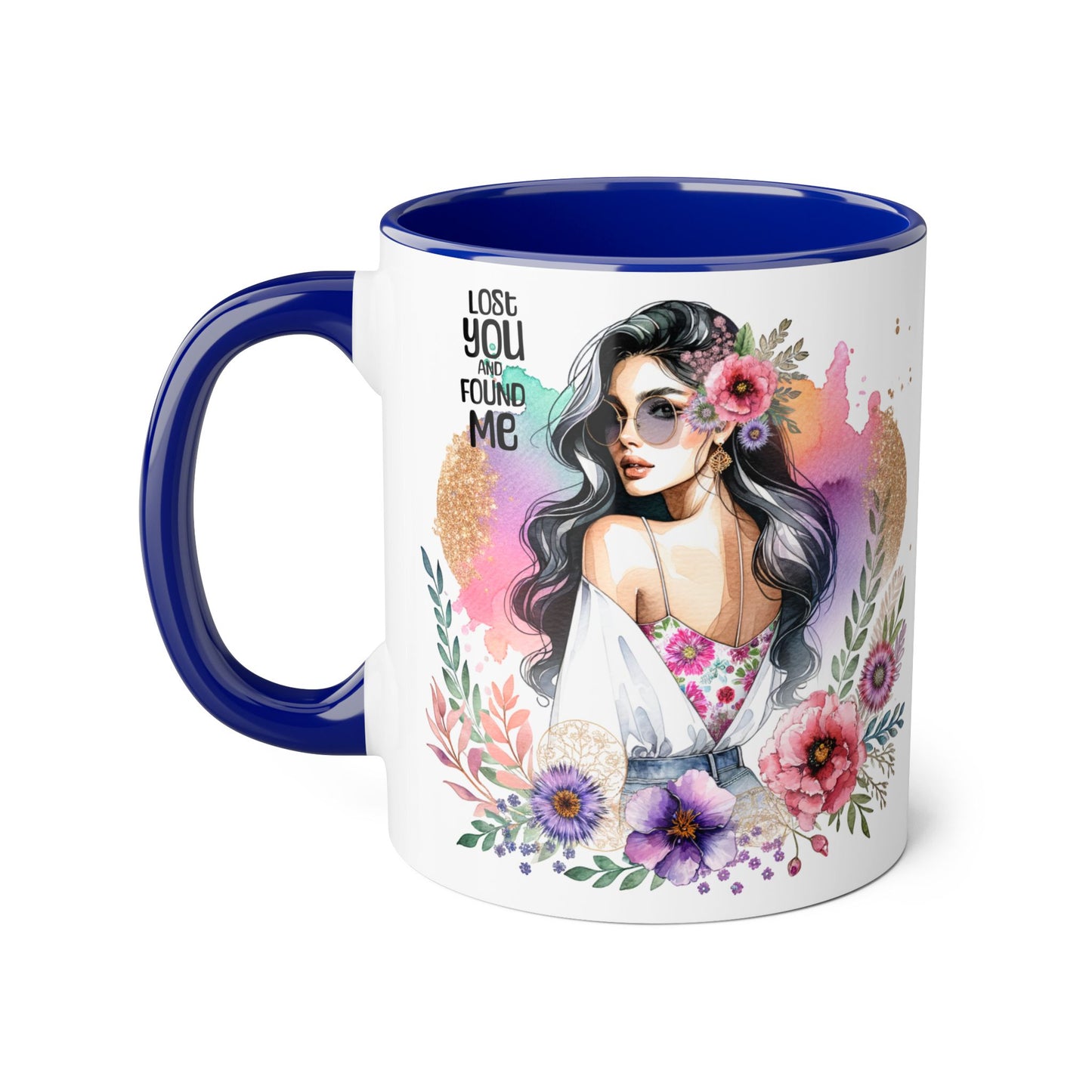 Lost You and Found Me Bohemian Floral Accent Mug, Inspirational Coffee Cup, Gift for Her, Self-Care Essentials, Unique Home Decor, Personalized Drinkware