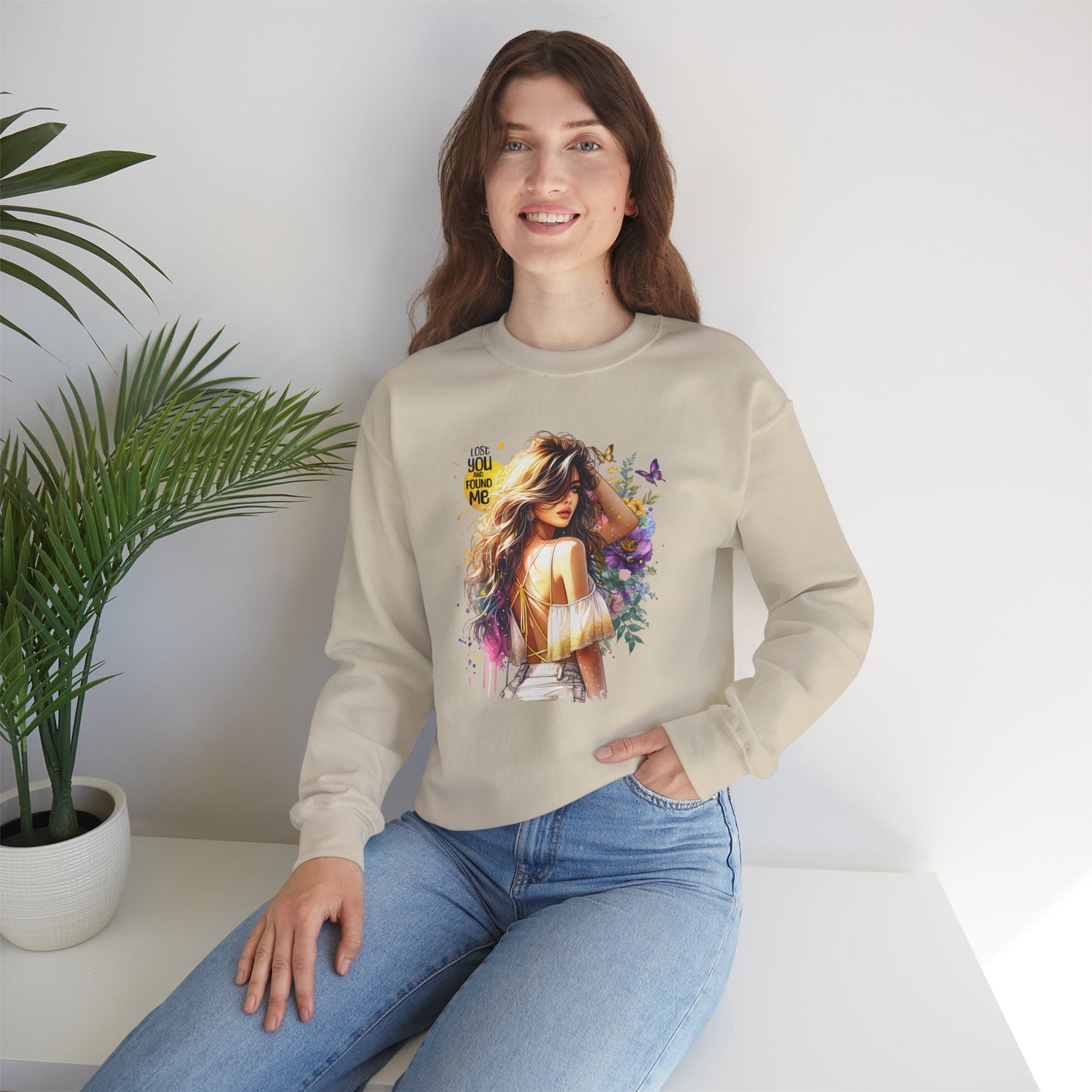 Lost You And Found Me Bohemian-Themed Crewneck Sweatshirt with Floral Design, Cozy Casual Wear, Gift for Her, Everyday Comfort, Family Gatherings, Spring Fashion