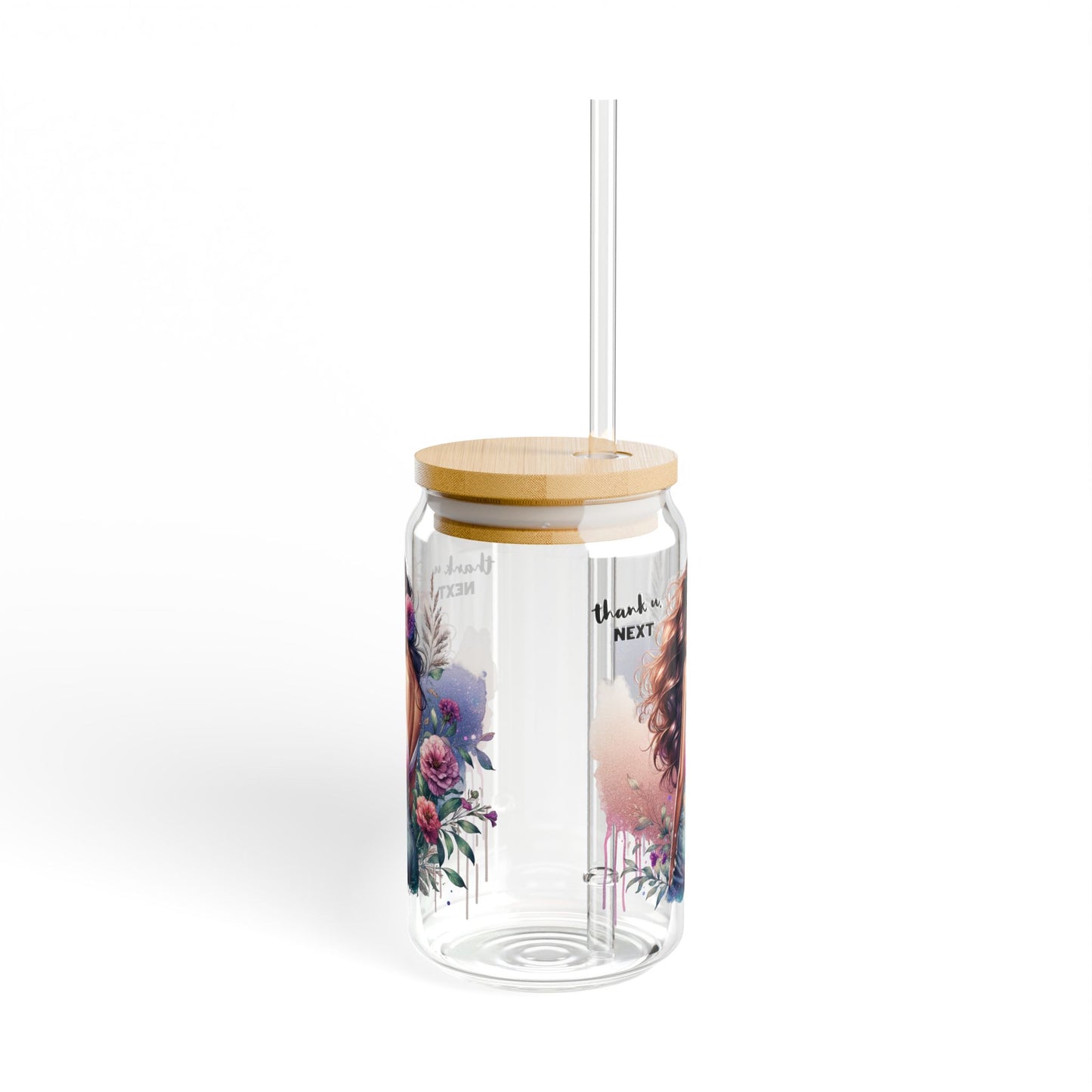 Thank U, Next Bohemian Sipper Glass, Floral Drinkware, 16oz Fashion Mug, Gift for Her, Reusable Straw Cup, Summer Vibes, Eco-Friendly Beverage Container