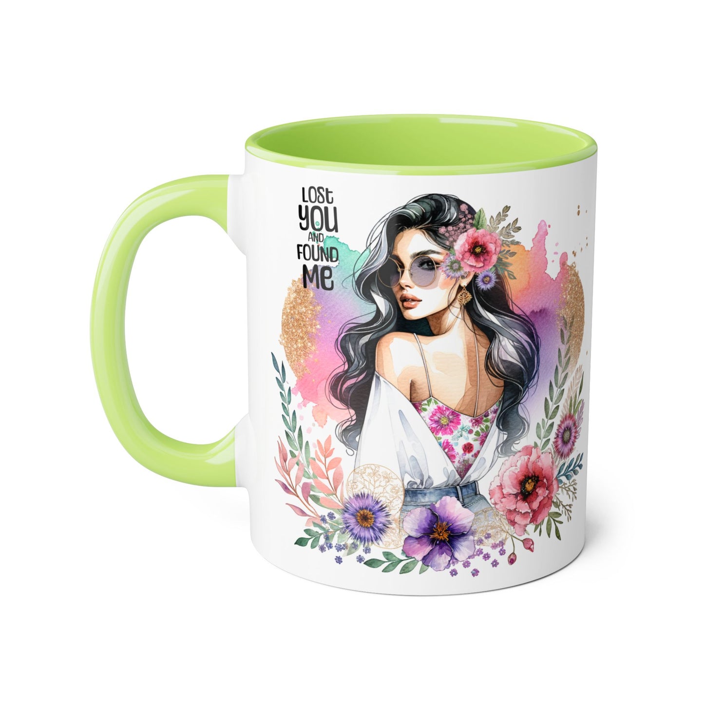 Lost You and Found Me Bohemian Floral Accent Mug, Inspirational Coffee Cup, Gift for Her, Self-Care Essentials, Unique Home Decor, Personalized Drinkware