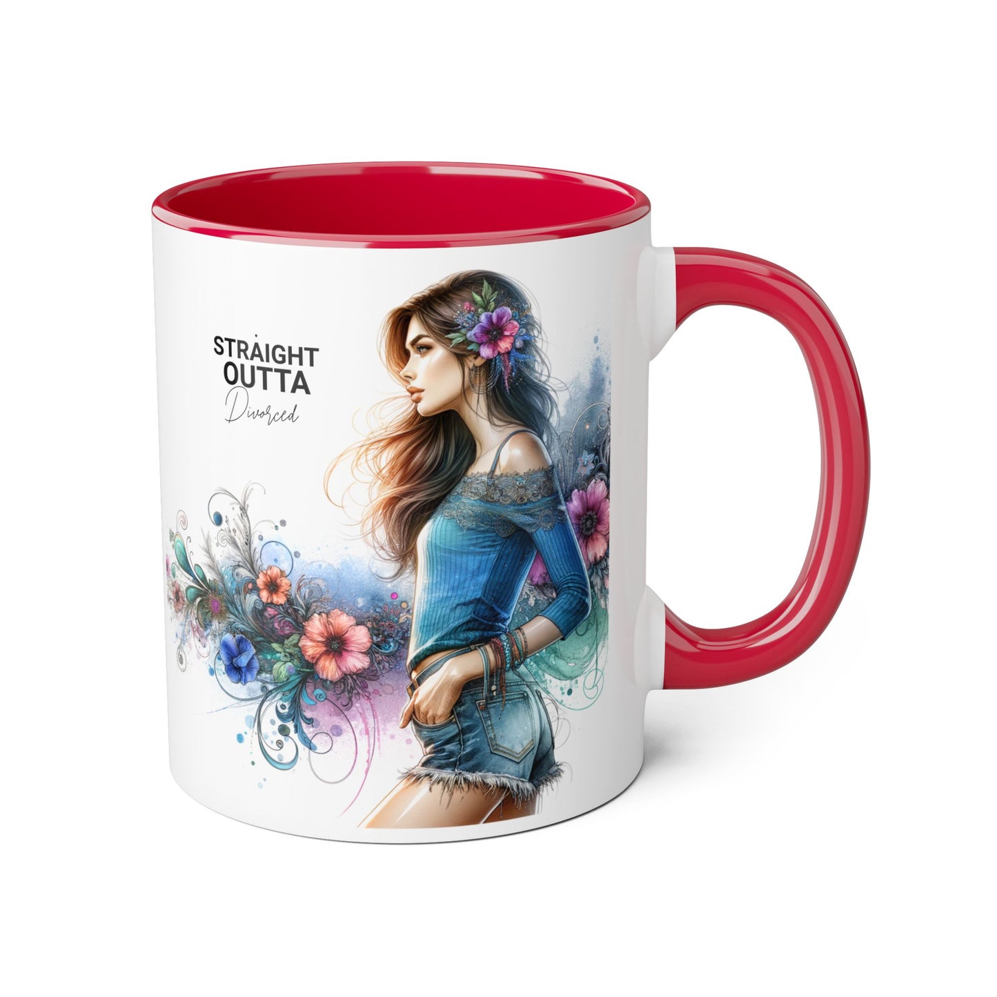 Straight Outta Divorced Humoristic Bohemian Accent Mugs with Floral Art – Trendy Coffee Cup, Gift for Friends, Decor, Home, Birthday, or Celebration