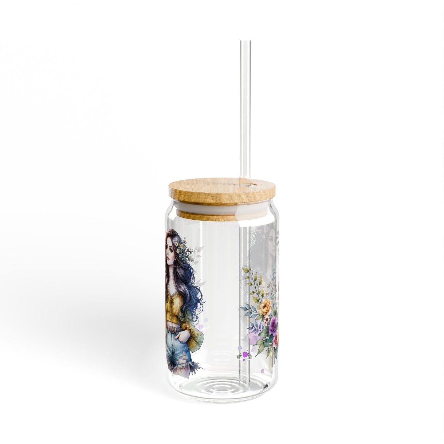 I Am My Own Happily Ever After Stylish Sipper Glass, 16oz - Floral Artwork, Summer Vibes, Eco-Friendly Drinkware, Gift for Her, Party Accessory