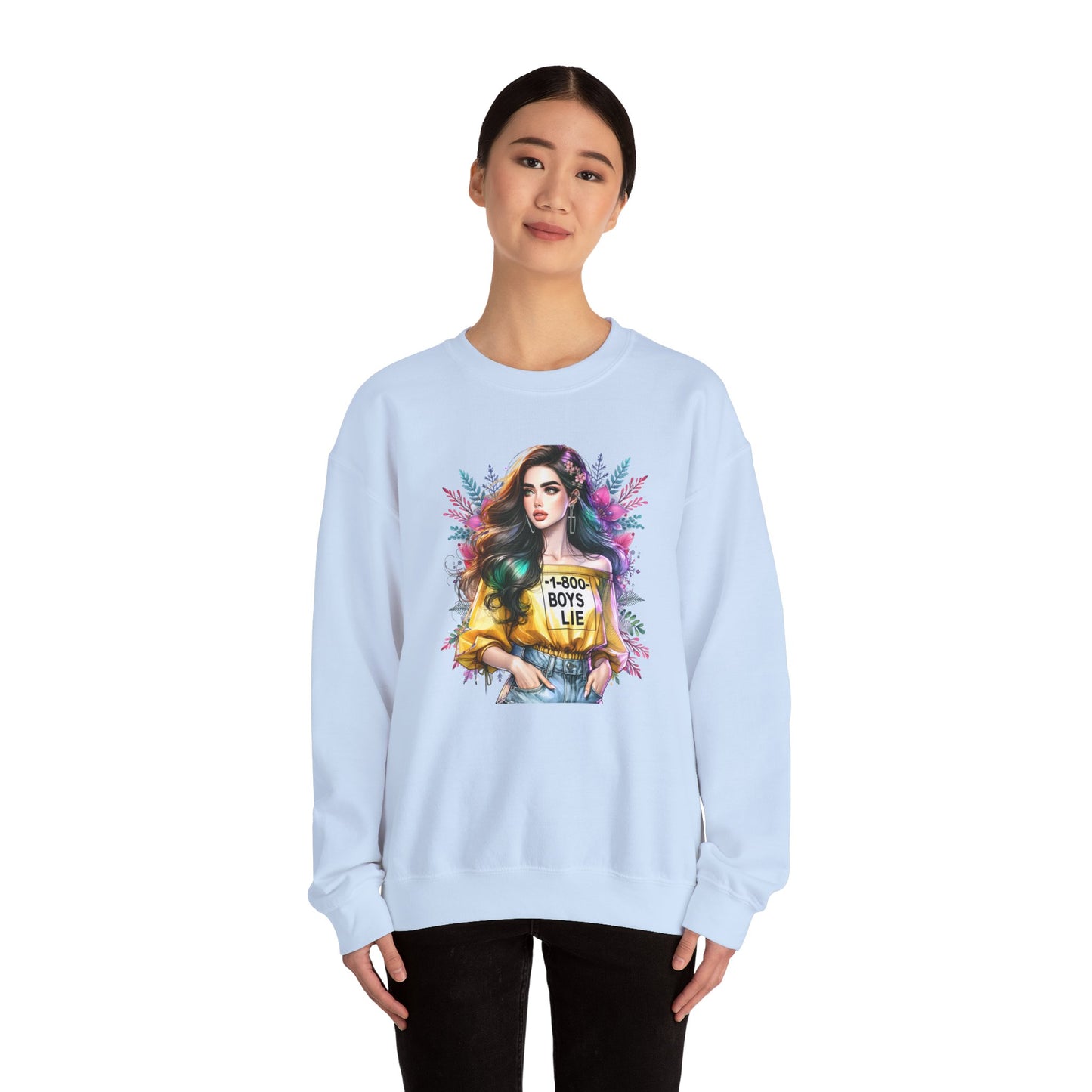 1-800-Boys-Lie Colorful Graphic Crewneck Sweatshirt - 'Boys Lie' Design, Unisex Sweatshirt, Trendy Gift, Casual Wear, Comfortable Outfit