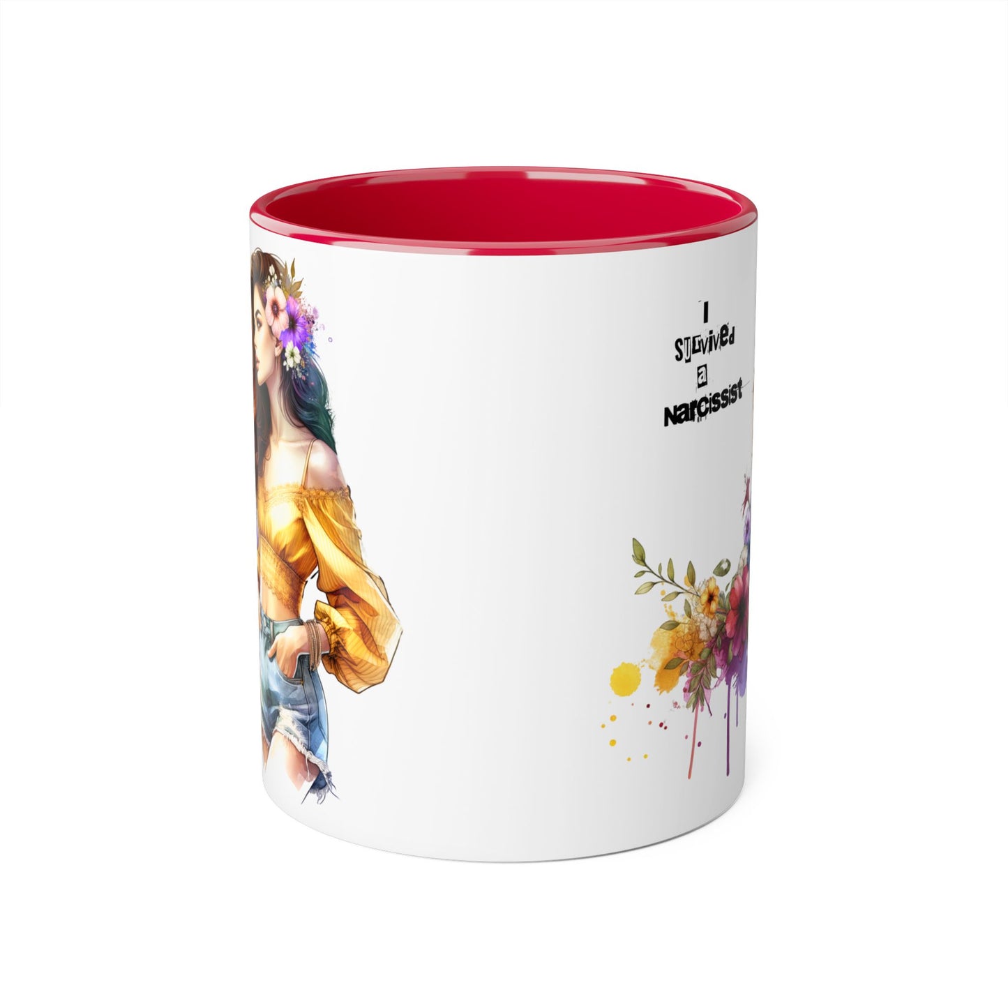 Empowering Accent Mug, Flower Art Coffee Cup, I Survived a Narcissist, Gift for Her, Inspirational Tea Mug, Self-Care