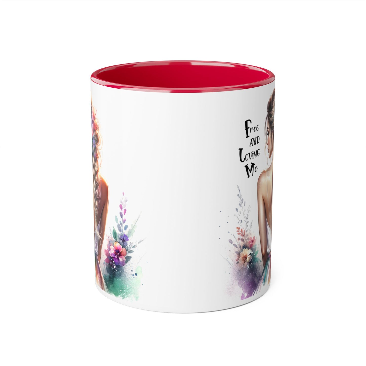 Free and Loving Me Floral Art Accent Mug - Inspirational Drinkware for Home and Gifts, Coffee Mug, Tea Cup, Birthday Present, Motivational Quote