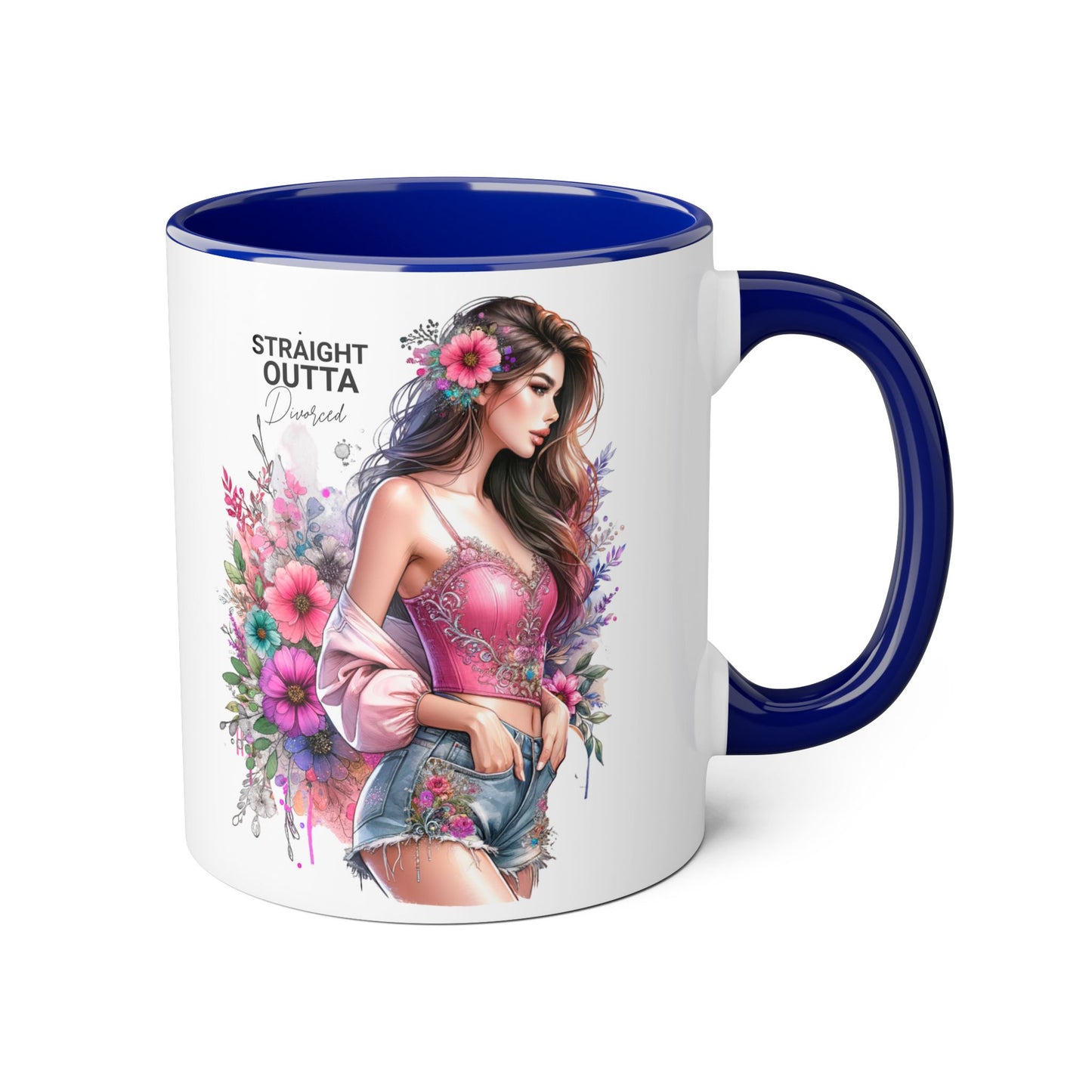 Straight Outta Divorced Humoristic Floral-Inspired Accent Mug, Perfect for Gifts, Home Decor, Coffee Lovers, Tea Enjoyers