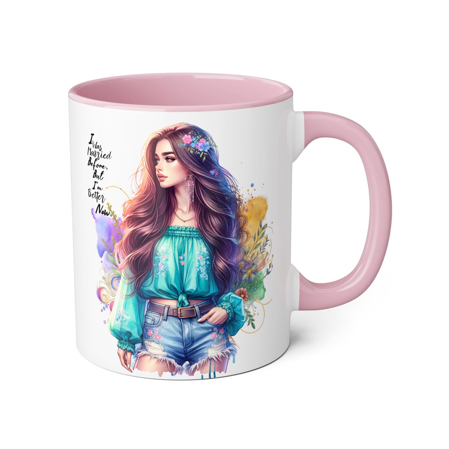 I Was Married Before But I'm Better Now Bohemian Floral Accent Mug, Inspirational Coffee Cup, Gift for Friends, Encouraging Quote, Perfect for Her, Art Lover's Mug