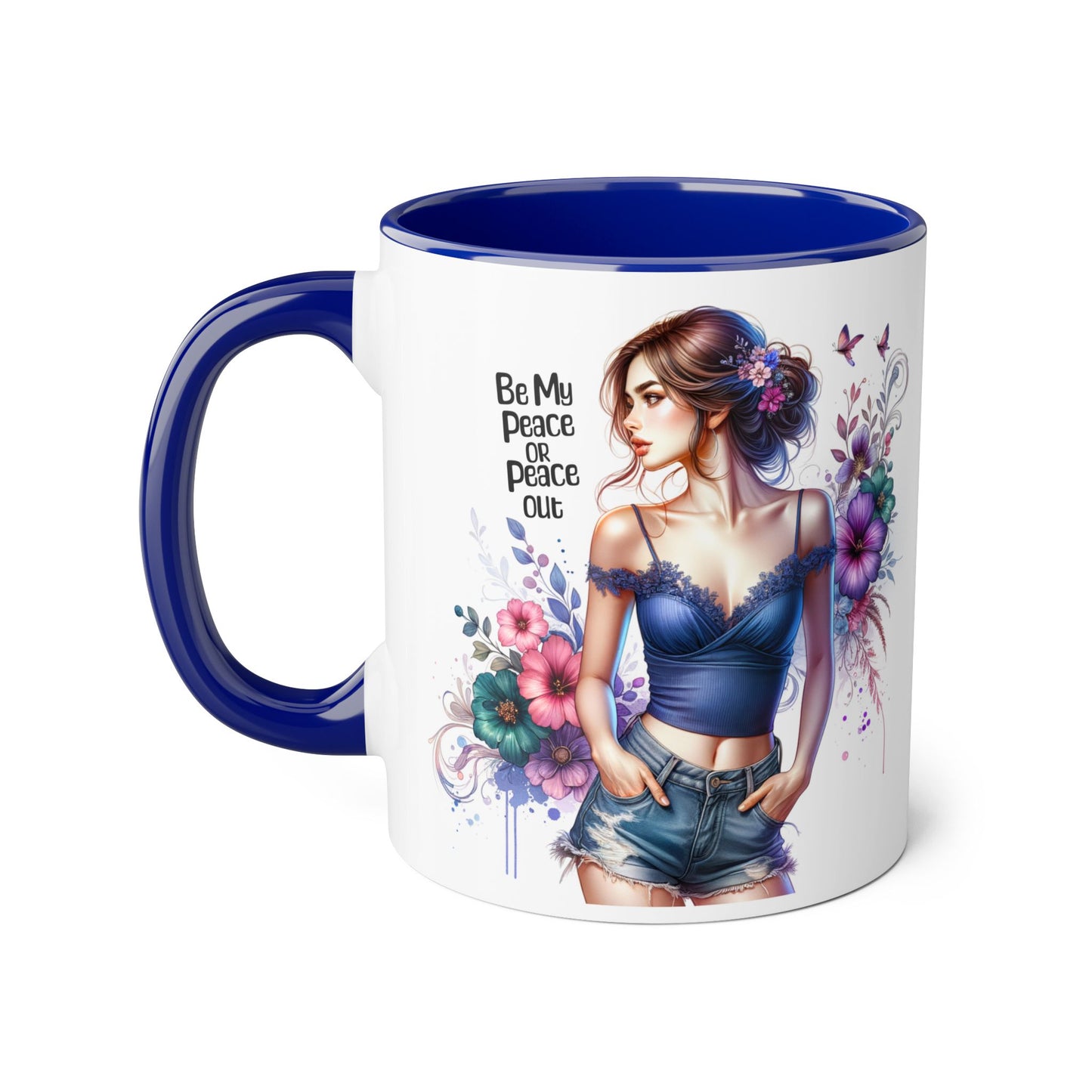 Be My Peace or Peace Out Bohemian Themed Accent Mug, Artist Cup, Unique Gift, Floral Coffee Cup, Inspirational Quote Mug