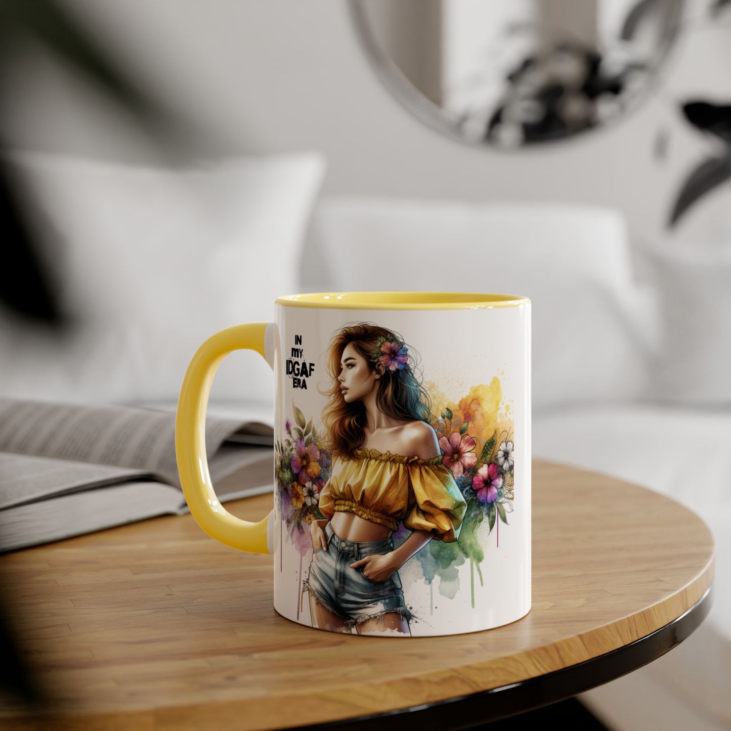 Colorful IDGAF Era Accent Mugs, Unique Coffee Cup for Bold Souls, Gifts for Women, Floral Design Mugs, Fun Cafe Mugs