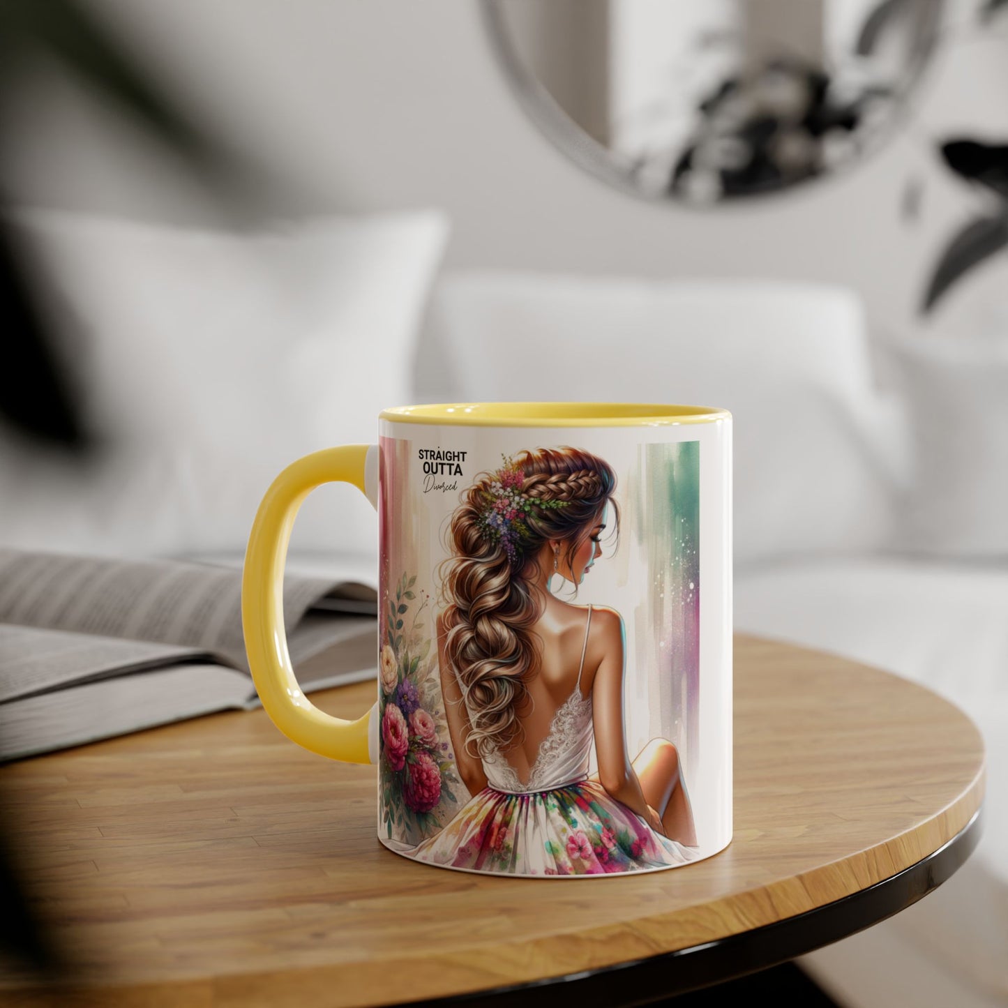 Straight Outta Divorced Humoristic Elegant Floral Accent Mug, Artistic Coffee Cup, Gift for Her, Home Decor, Tea Lover's Mug, Birthday Gift Idea, Wedding Favor