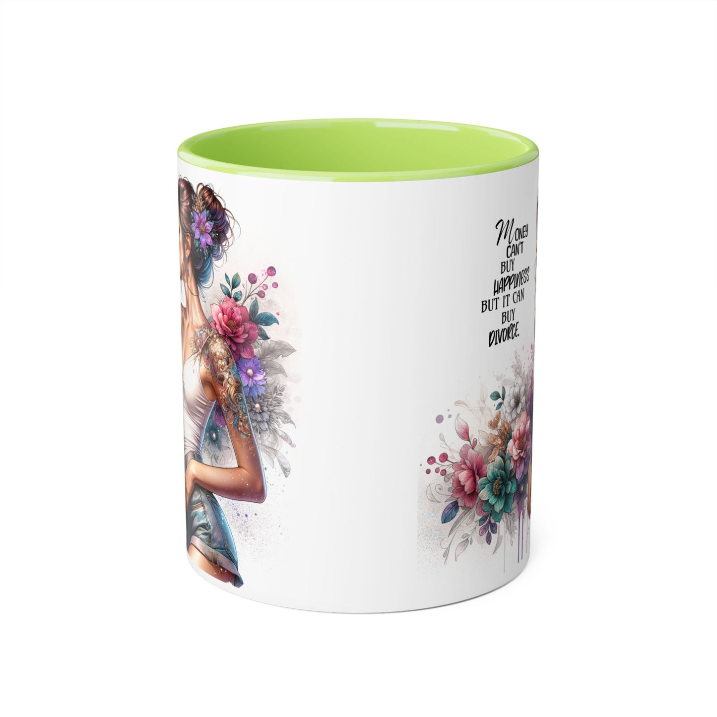 Money Can't Buy Happiness But It Can Buy Divorce Humoristic Boho Floral Accent Mug, Money Can't Buy Happiness, Gift for Coffee Lovers, Inspirational Drinkware, Unique Kitchen Decor