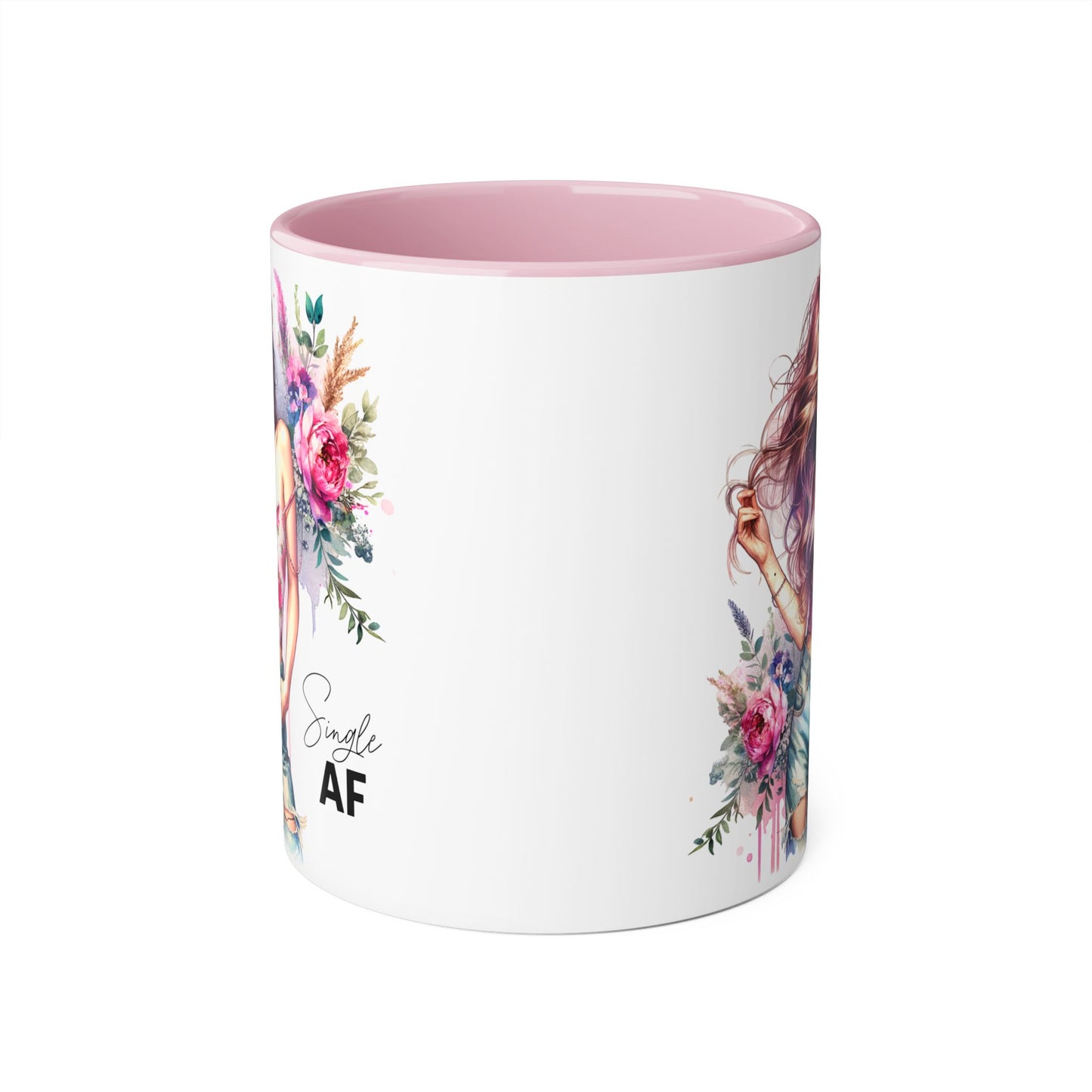Single AF Floral Accent Mug, 11oz Coffee Cup, Gift for Singles, Cute Tea Mug, Kitchen Decor, Self-Love