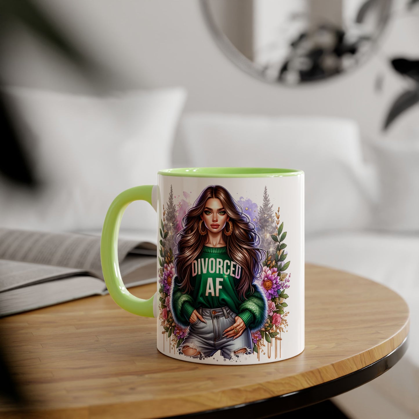 Stylish Accent Mugs for Empowering Sips, Floral Artwork, Perfect Gift for Divorced Friends, Motivational Tea or Coffee Cup