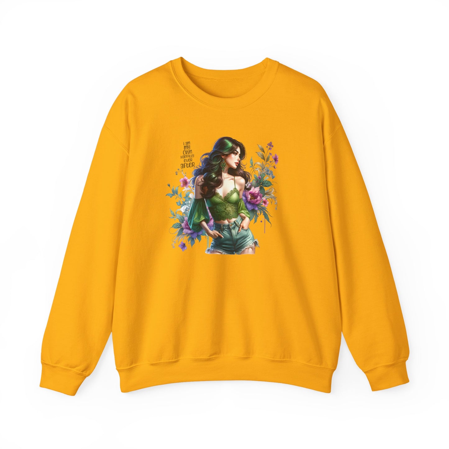 I Am My Own Happily Ever After Heroine Floral Sweatshirt | Unisex Cozy Crewneck, Gift for Her, Vintage Style, Plant Lover's Apparel, Superhero Inspired