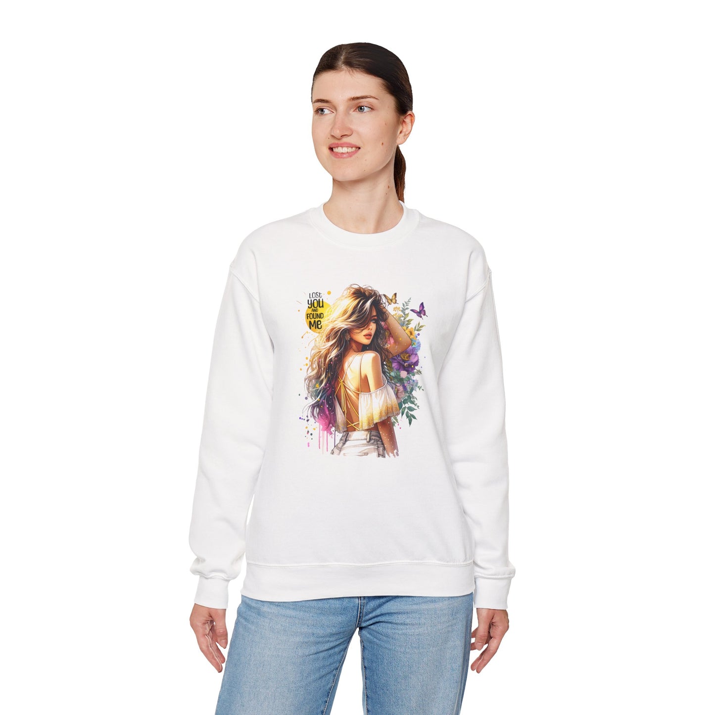 Lost You And Found Me Bohemian-Themed Crewneck Sweatshirt with Floral Design, Cozy Casual Wear, Gift for Her, Everyday Comfort, Family Gatherings, Spring Fashion