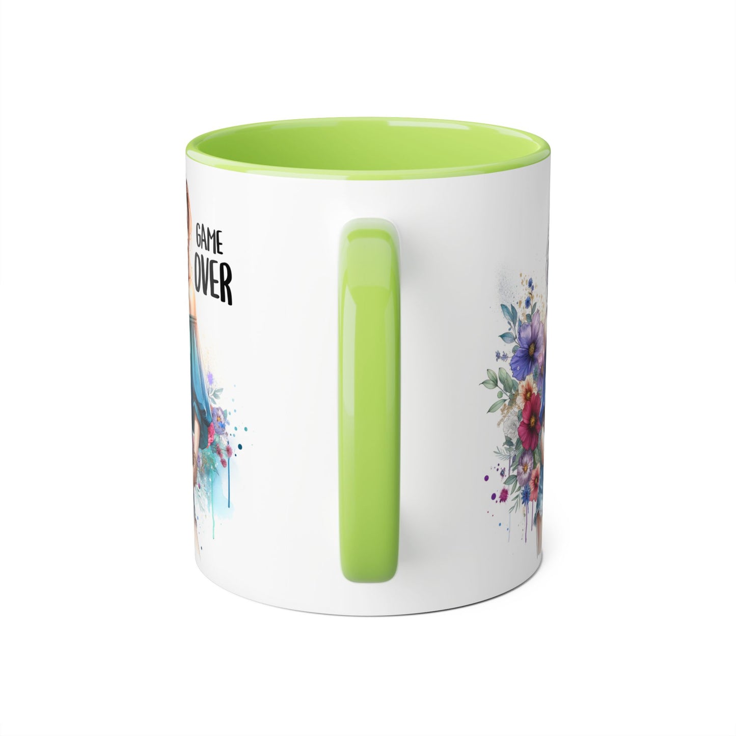Vibrant Game Over Accent Mug - Floral Design, 11oz Coffee Cup, Unique Gift, for Gamers, Birthday or Everyday Use