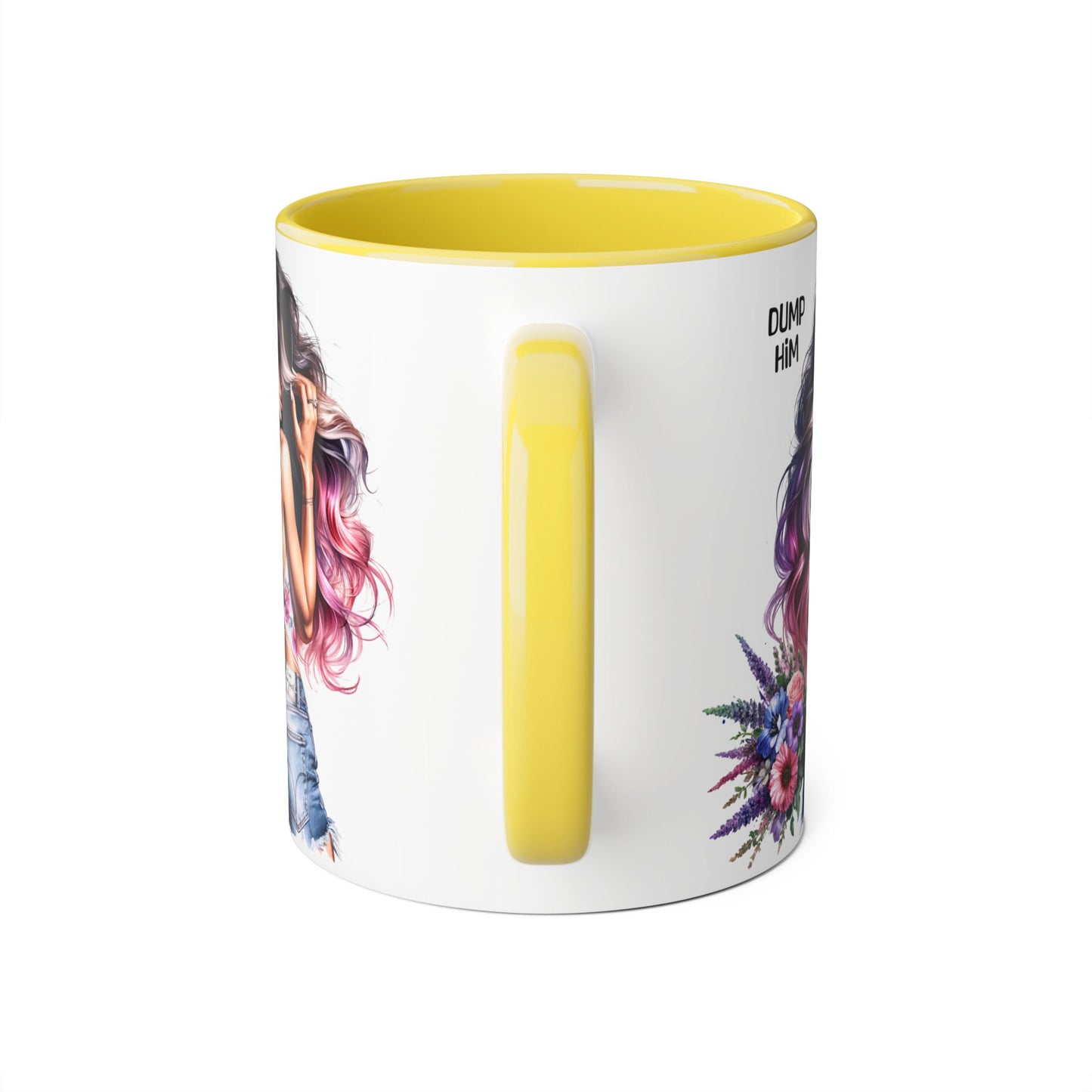 Chic Statement Mug: Dump Him Floral Accent Mug, Custom Coffee Cup, Gift for Her, Inspirational Mug, Trendy Tea Mug