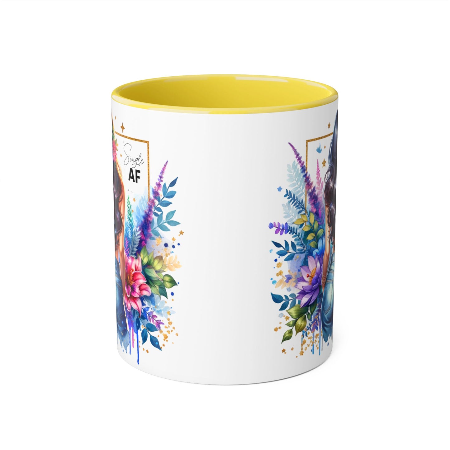 Single AF Vibrant Floral Accent Mug, Coffee Cup for Her, Gift for Friends, Inspirational Kitchen Decor, Unique Art Mug, Stylish Drinkware