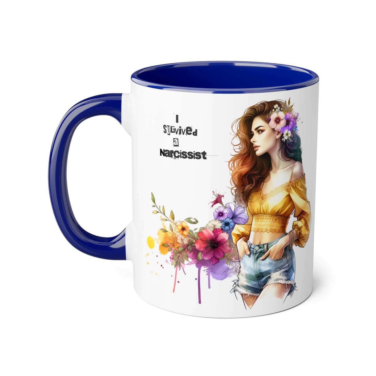 Empowering Accent Mug, Flower Art Coffee Cup, I Survived a Narcissist, Gift for Her, Inspirational Tea Mug, Self-Care